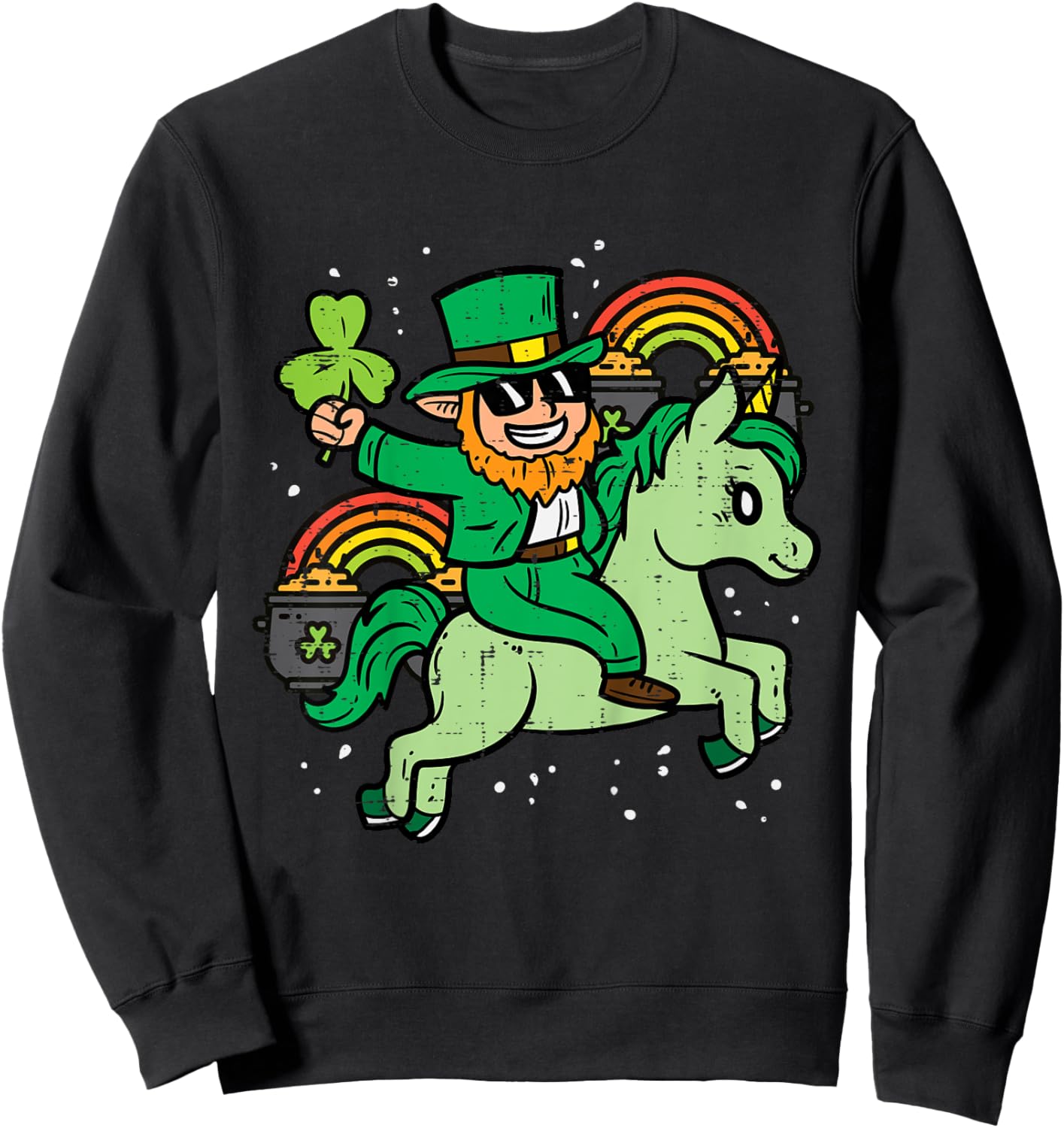 Kids Leprechaun Unicorn Rainbow Cute St Patricks Day Girls Kids Sweatshirt - Sweatshirt | Black