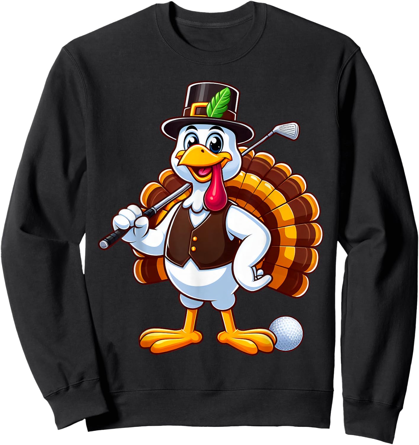 Cool Thanksgiving Golf Gobble Player Turkey Golf Men Women Sweatshirt - Sweatshirt | Black