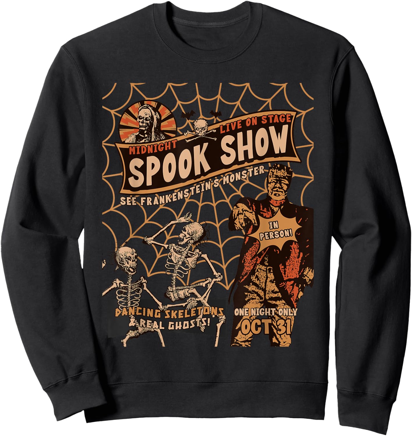 Retro Halloween Skeleton Horror Monster Midnight Spook Night Sweatshirt - Sweatshirt | Black