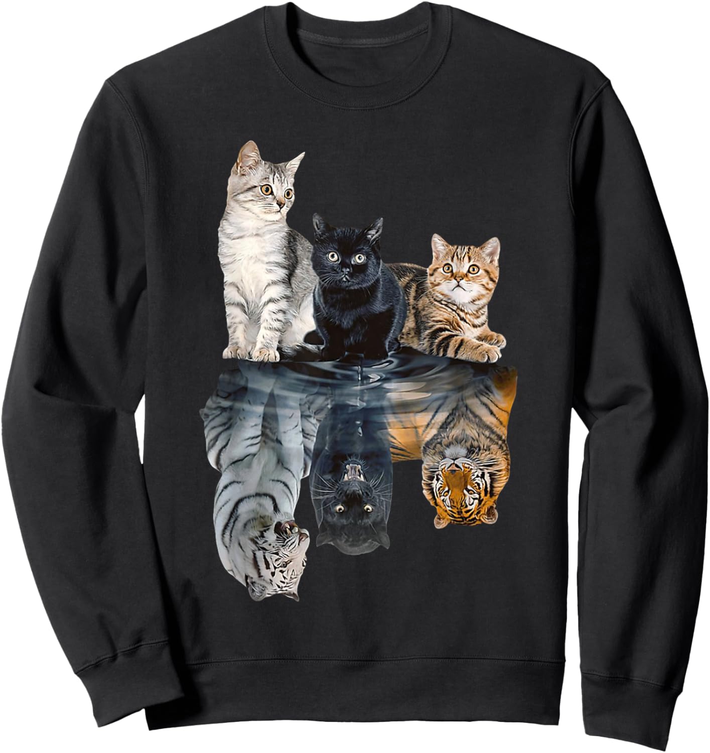 Cats Reflection Mirror Lion Cheetah Tiger Funny Cat Lover Sweatshirt - Sweatshirt | Black