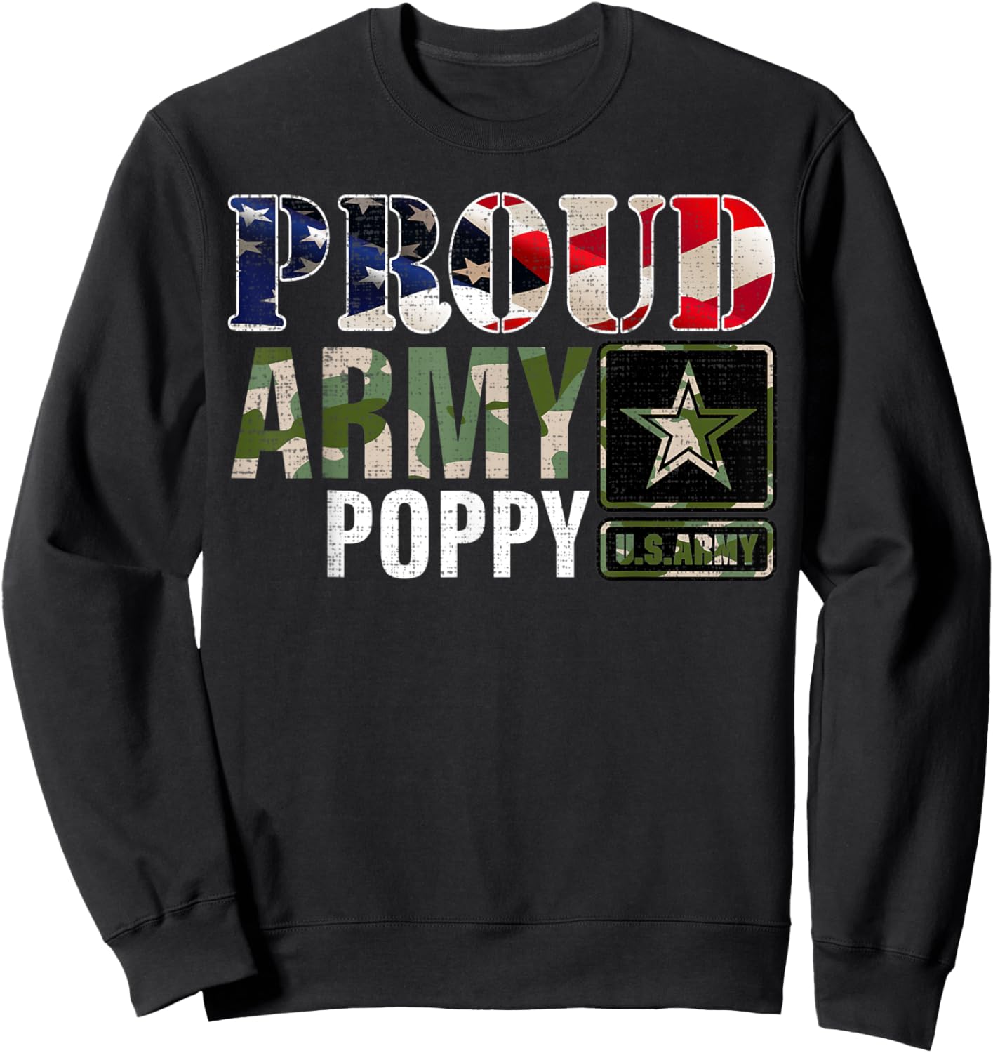 Vintage Proud Army Poppy Camo With American Flag Gift Kids Men Sweatshirt - Sweatshirt | Black