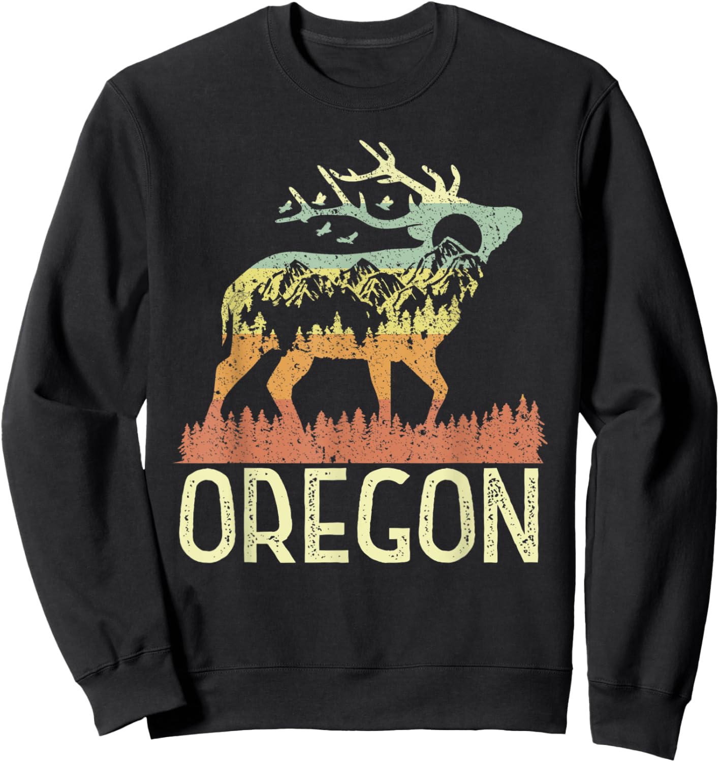 Oregon Retro Mountain Vintage Elk Hiking Men Women Kids Gift Sweatshirt - Sweatshirt | Black