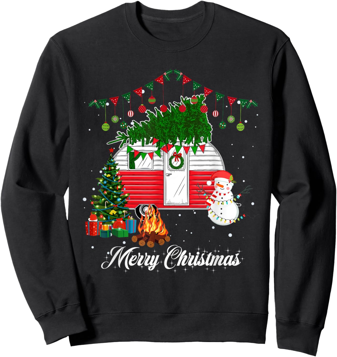 Camper Christmas Tree Matching Family Christmas Pajama Sweatshirt - Sweatshirt | Black