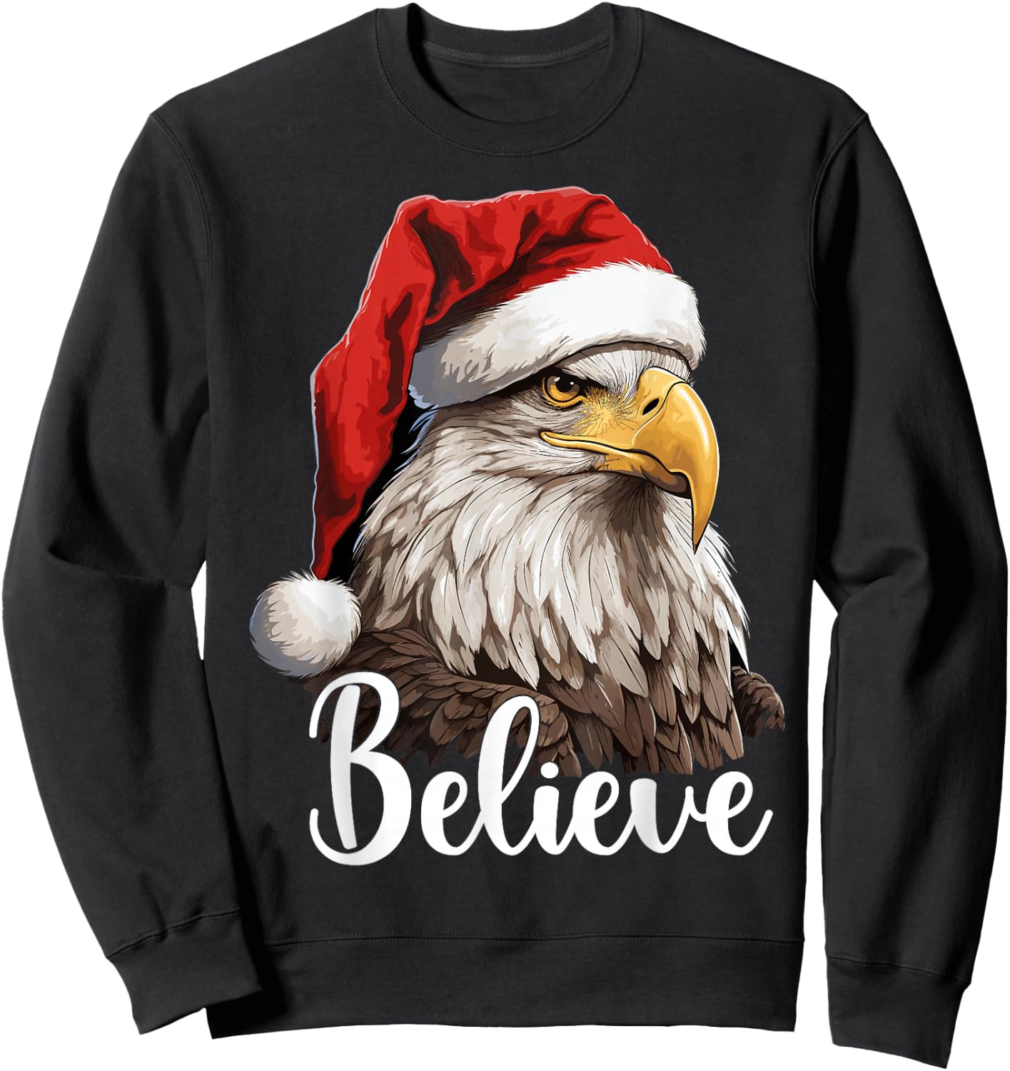 Patriotic Bald Eagle Christmas Santa Hat Believe Kids Men Sweatshirt - Sweatshirt | Black