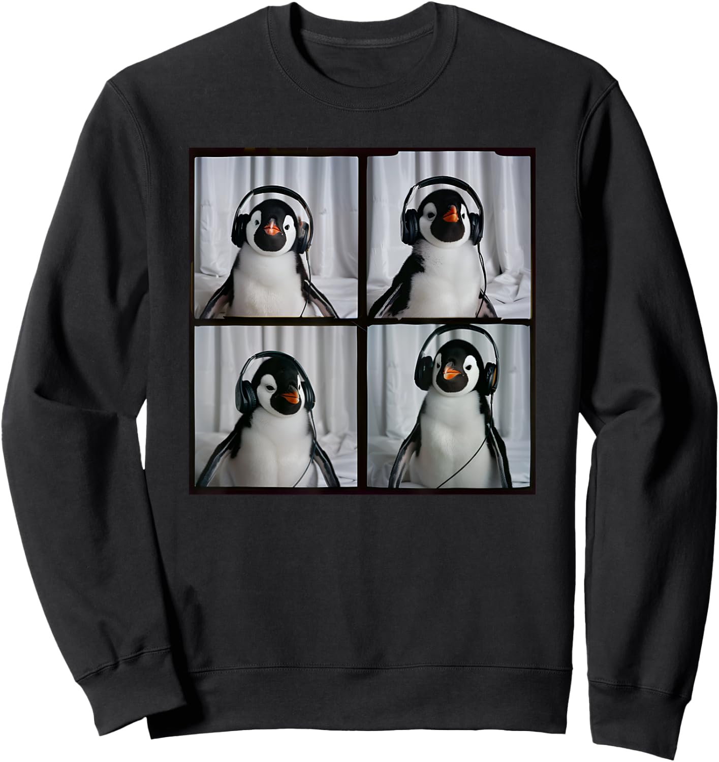 Penguin With Headphones Autism Sensory Zoo Penguin Lover Sweatshirt - Sweatshirt | Black