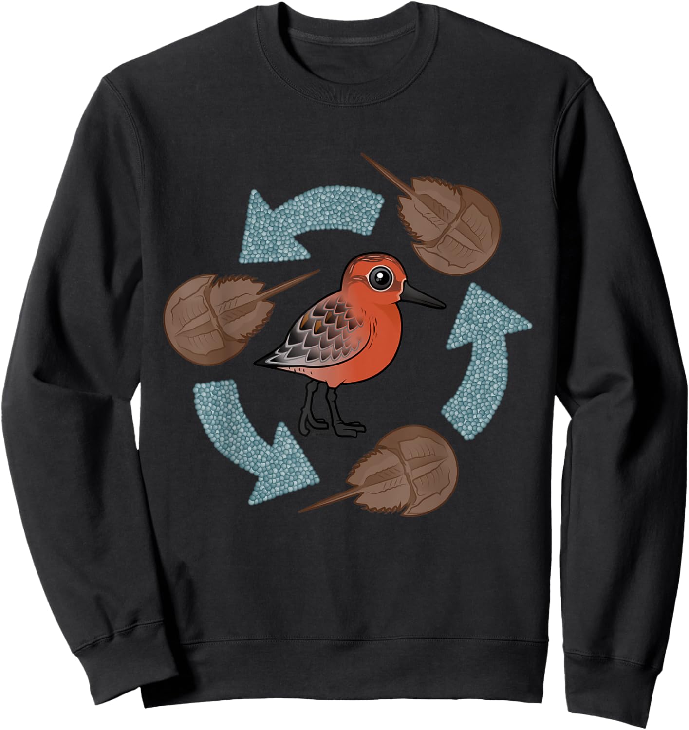 Horseshoe Crab Eggs - Red Knot Circle of Life Cartoon Bird Sweatshirt - Sweatshirt | Black
