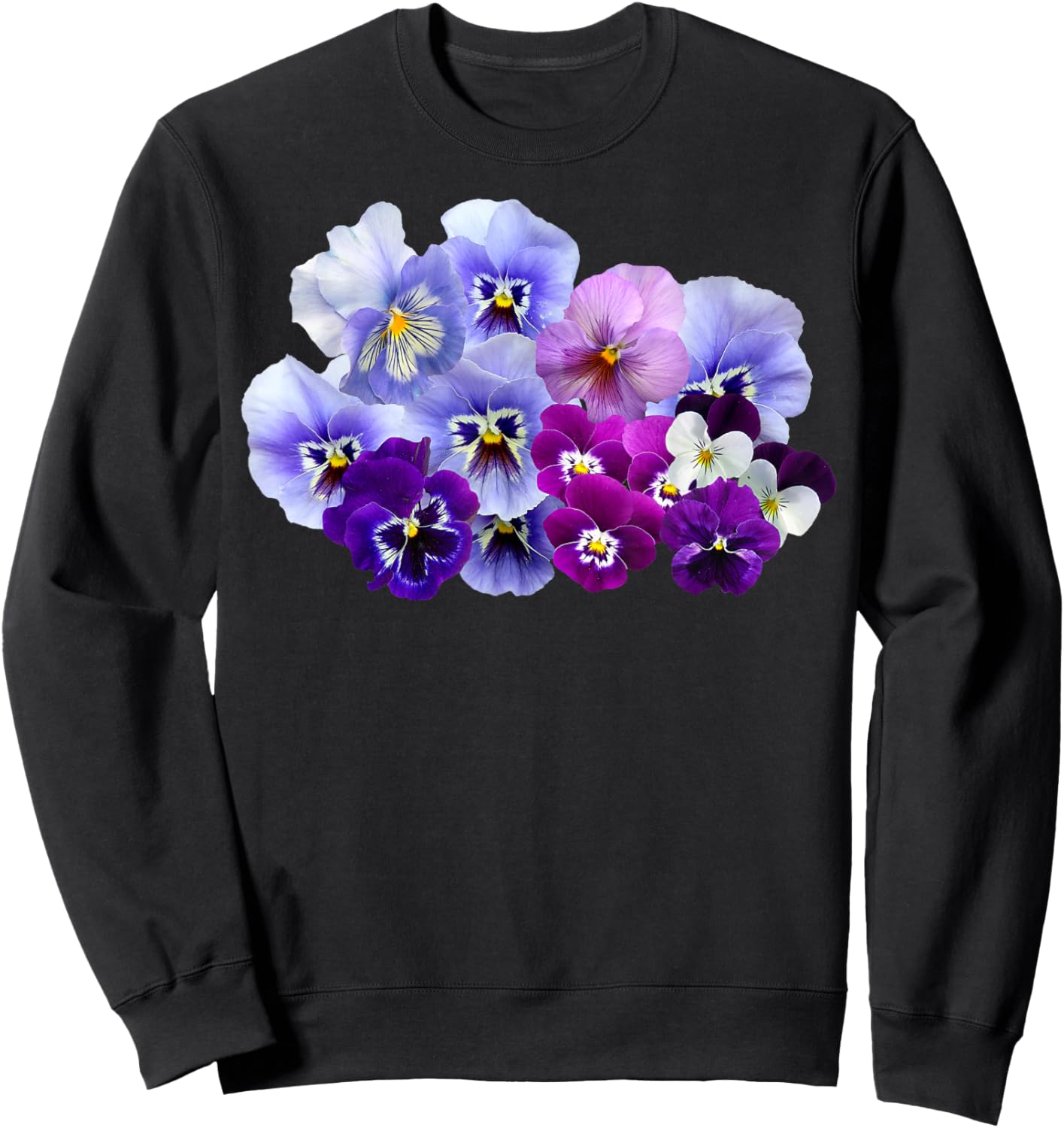Purple and Blue Pansies Flower Gardening Pansy Lover Design Sweatshirt - Sweatshirt | Black