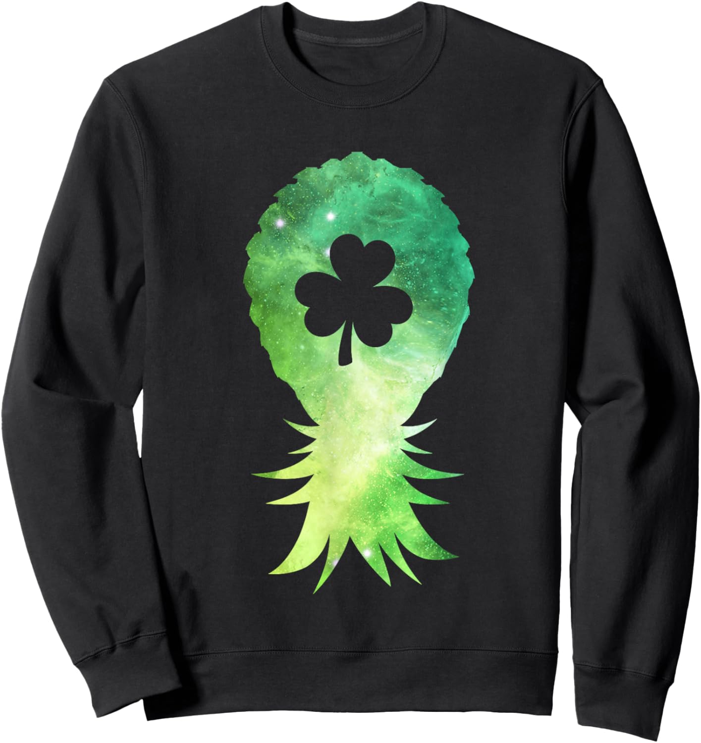 Galaxy Upside Down Pineapple St Patricks Day Lucky Shamrock Sweatshirt - Sweatshirt | Black