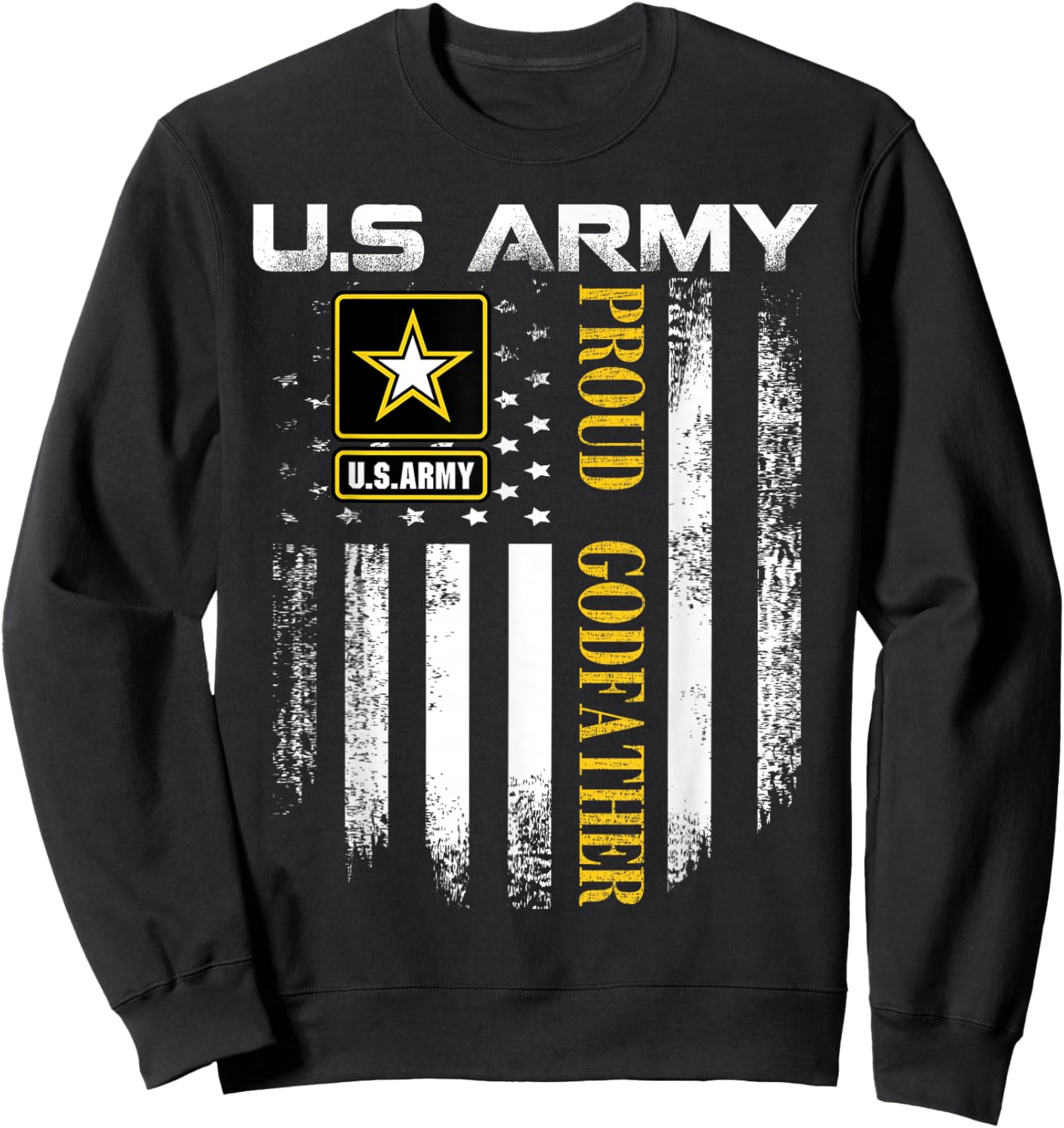 Vintage U.S. Army Proud Godfather With American Flag Gift Sweatshirt - Sweatshirt | Black