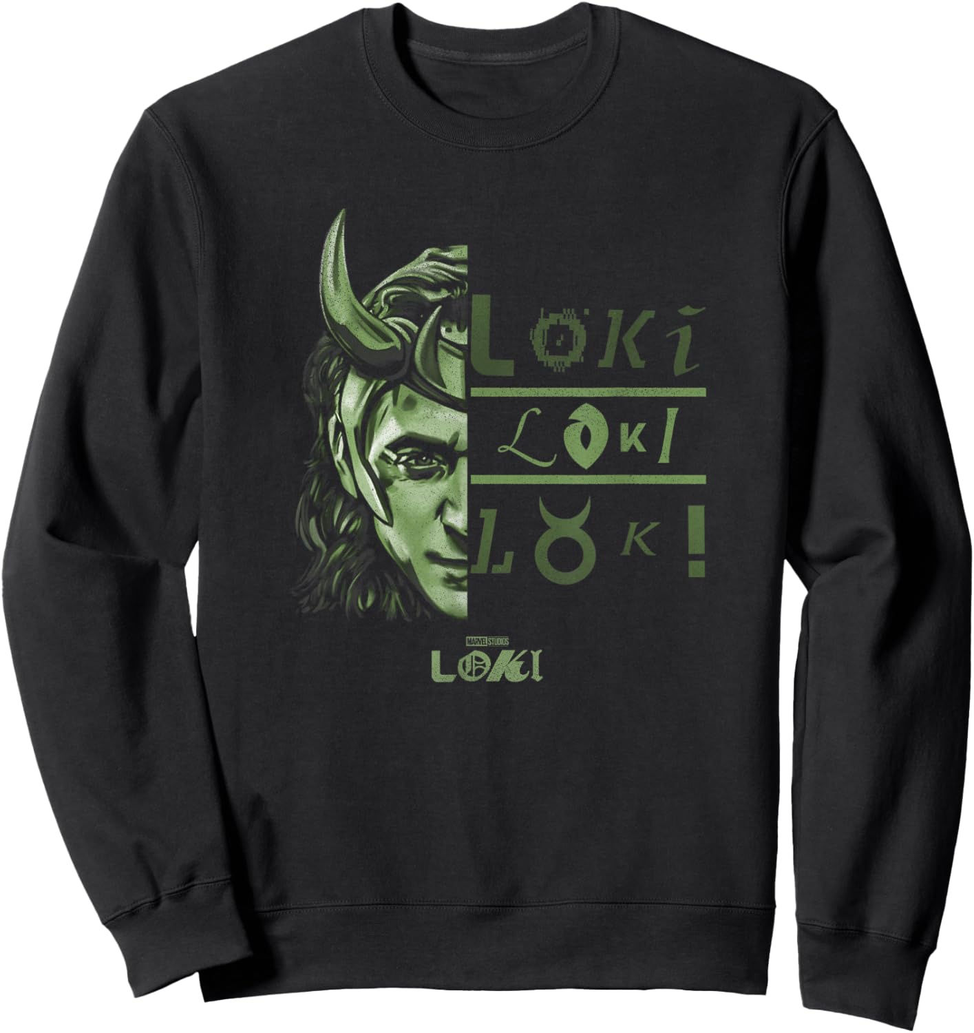 Marvel Loki Split Face Loki Logo Stack Sweatshirt - Sweatshirt | Black