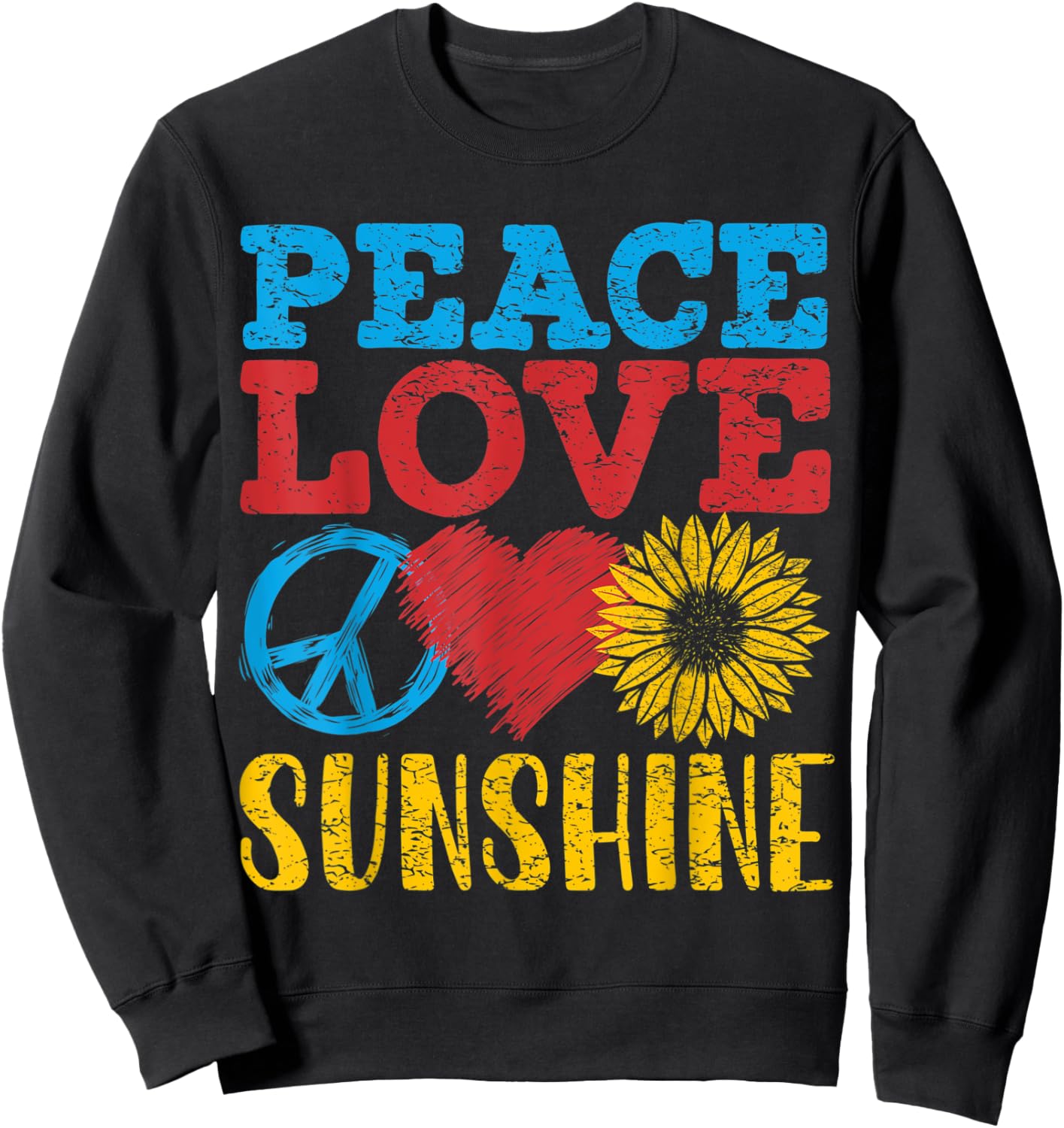 Peace Love Sunshine, Sunflower Women, Retro Sweatshirt - Sweatshirt | Black