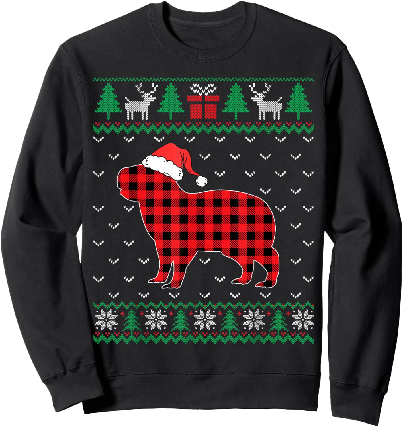 Capybara Red Plaid Ugly Christmas Sweater Matching Pajamas Sweatshirt - Sweatshirt | Black