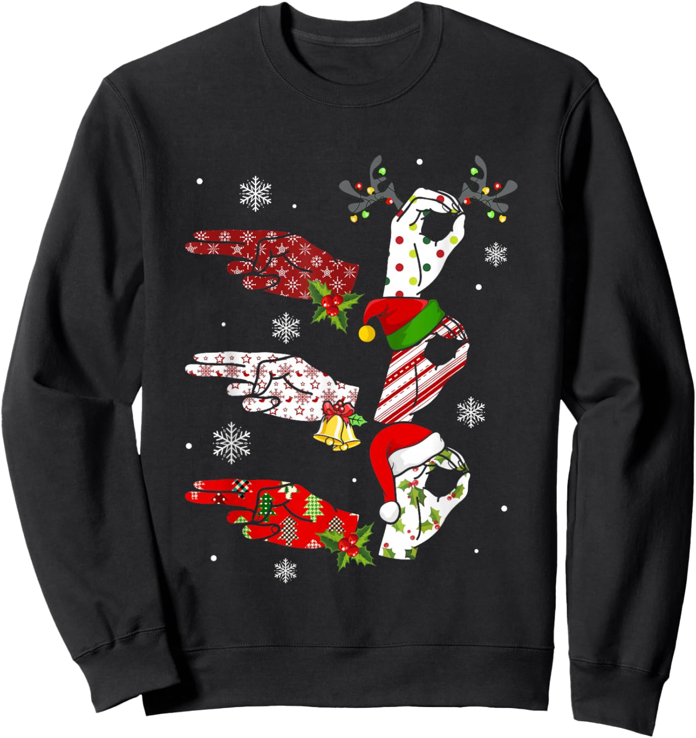Ho Ho ASL Sign Language Deaf Pride Family Pajamas Christmas Sweatshirt - Sweatshirt | Black