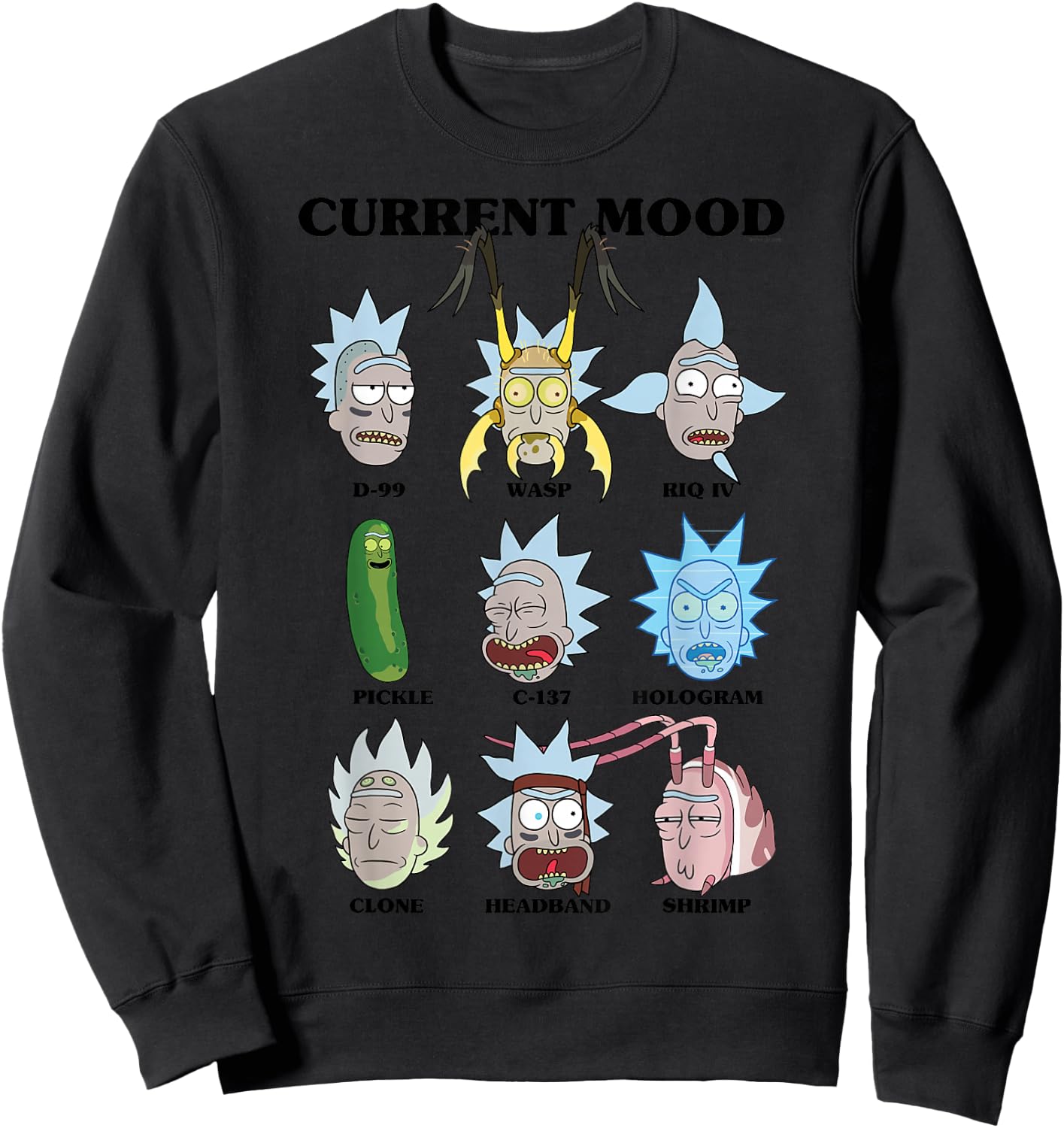 Rick and Morty Alternate Moods Adult Cartoon Fashion Sweatshirt - Sweatshirt | Black