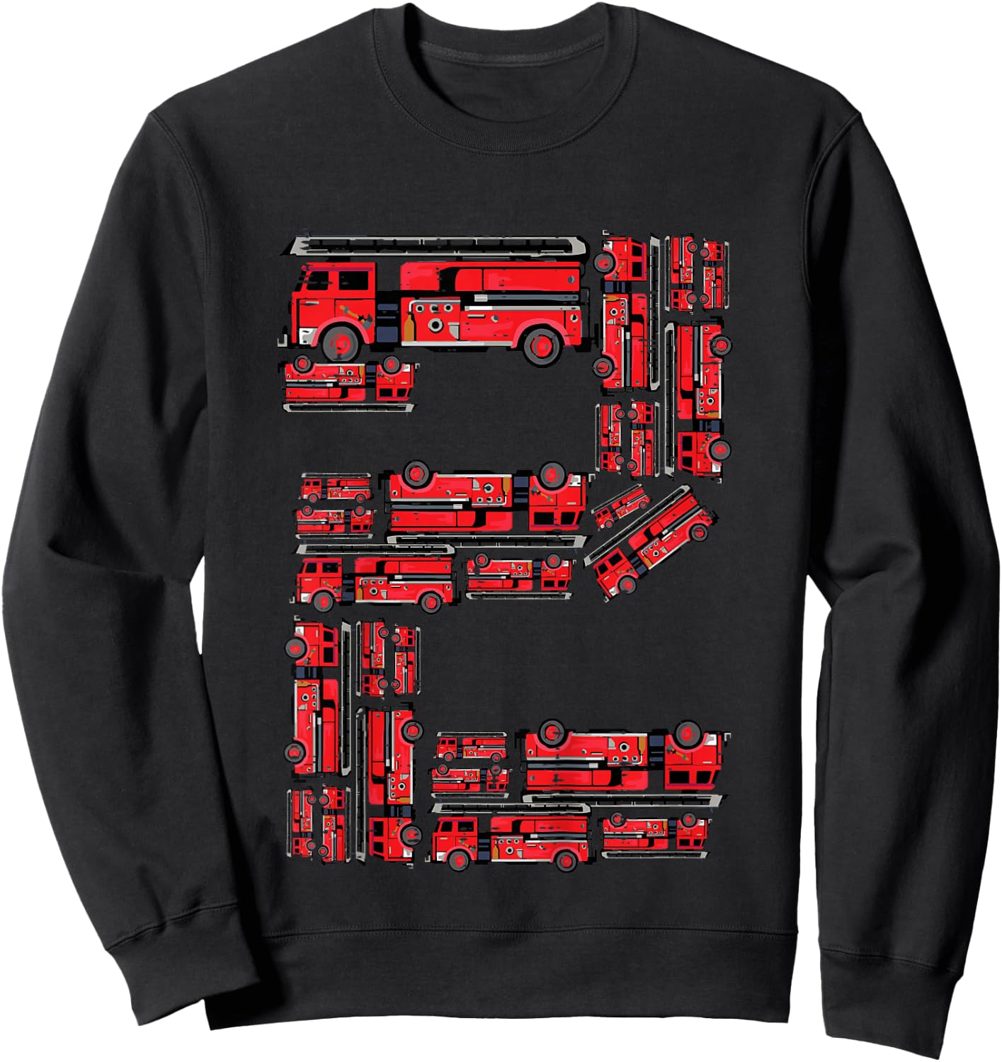 Kids 2nd Birthday Firetrucks 2 Years Old Bday Toddler Boys Kids Sweatshirt - Sweatshirt | Black