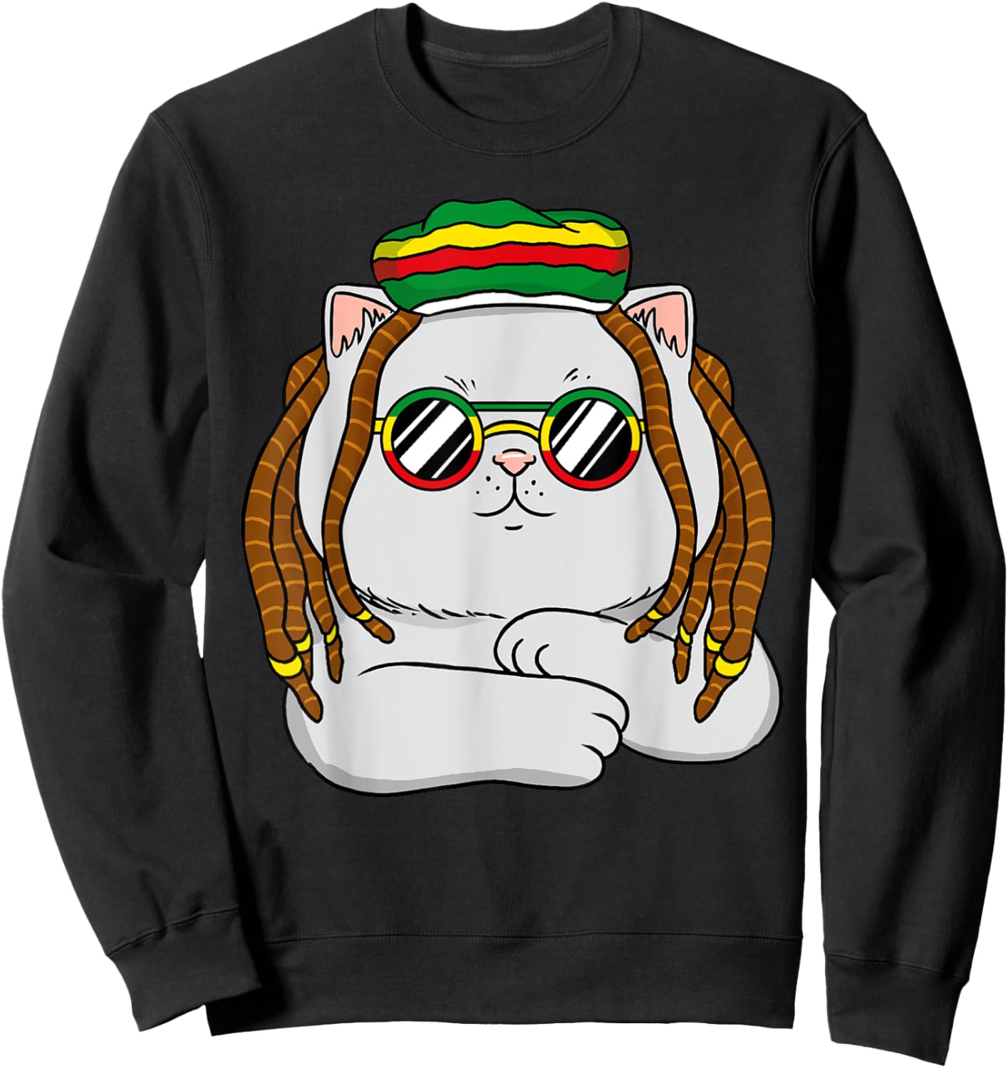Rasta Cat Funny Kitten, Reggae Rastafarian Jamaican Pride Sweatshirt - Sweatshirt | Black