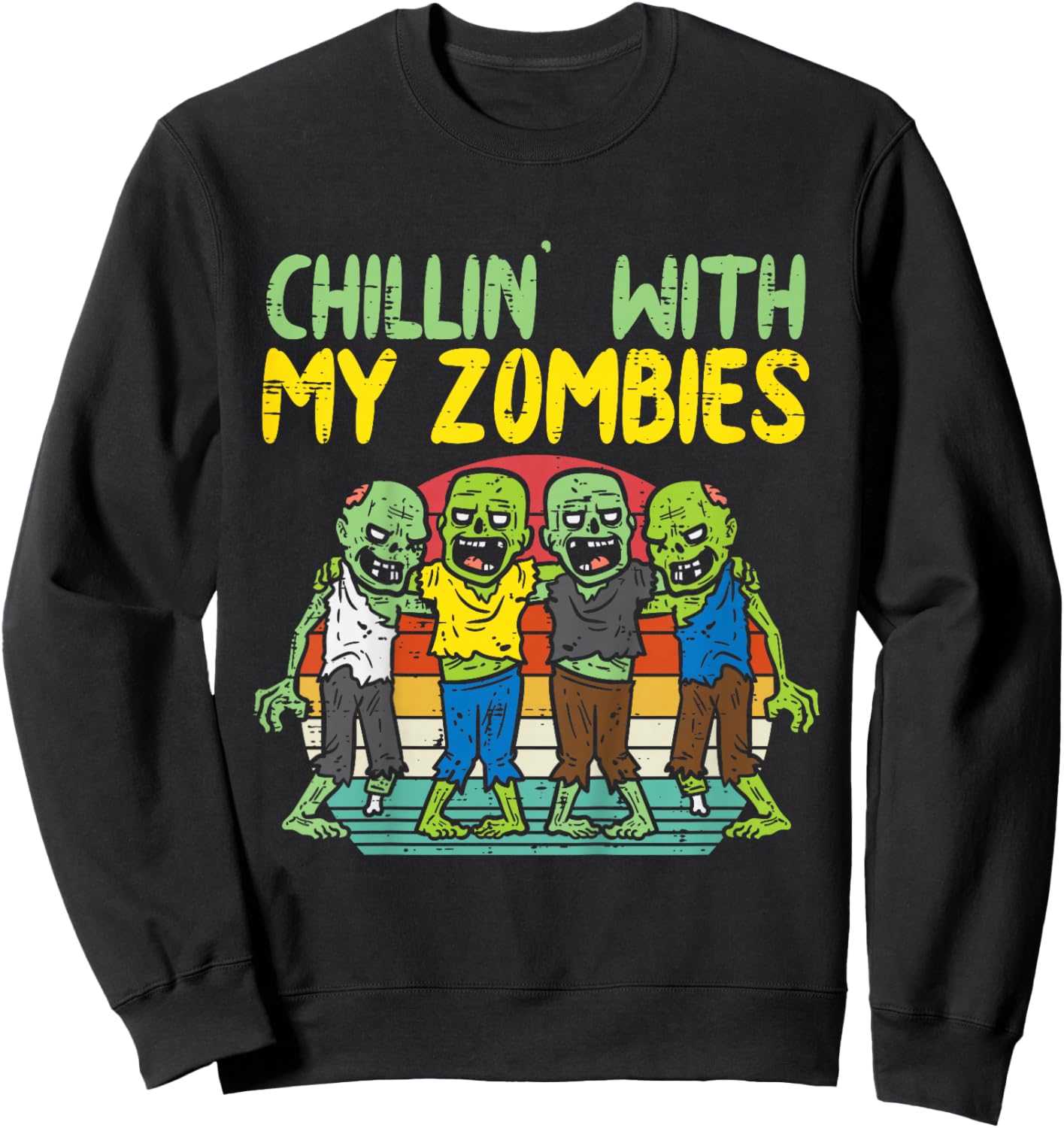 Kids Chillin With My Zombies Group Toddler Boys Halloween Kids Sweatshirt - Sweatshirt | Black
