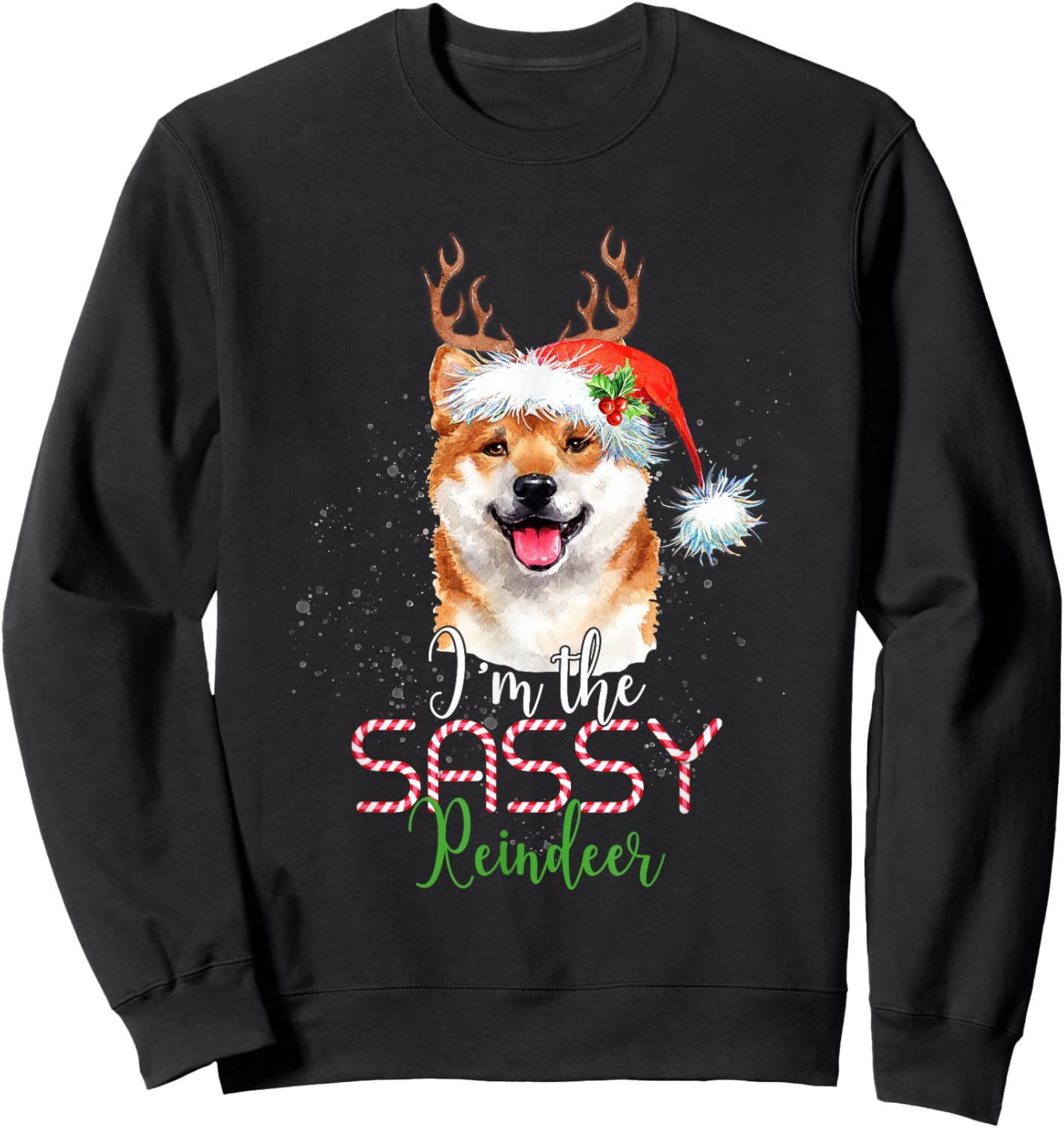 Shiba Inu Christmas I'm The Sassy Reindeer Dog Lover Sweatshirt - Sweatshirt | Black