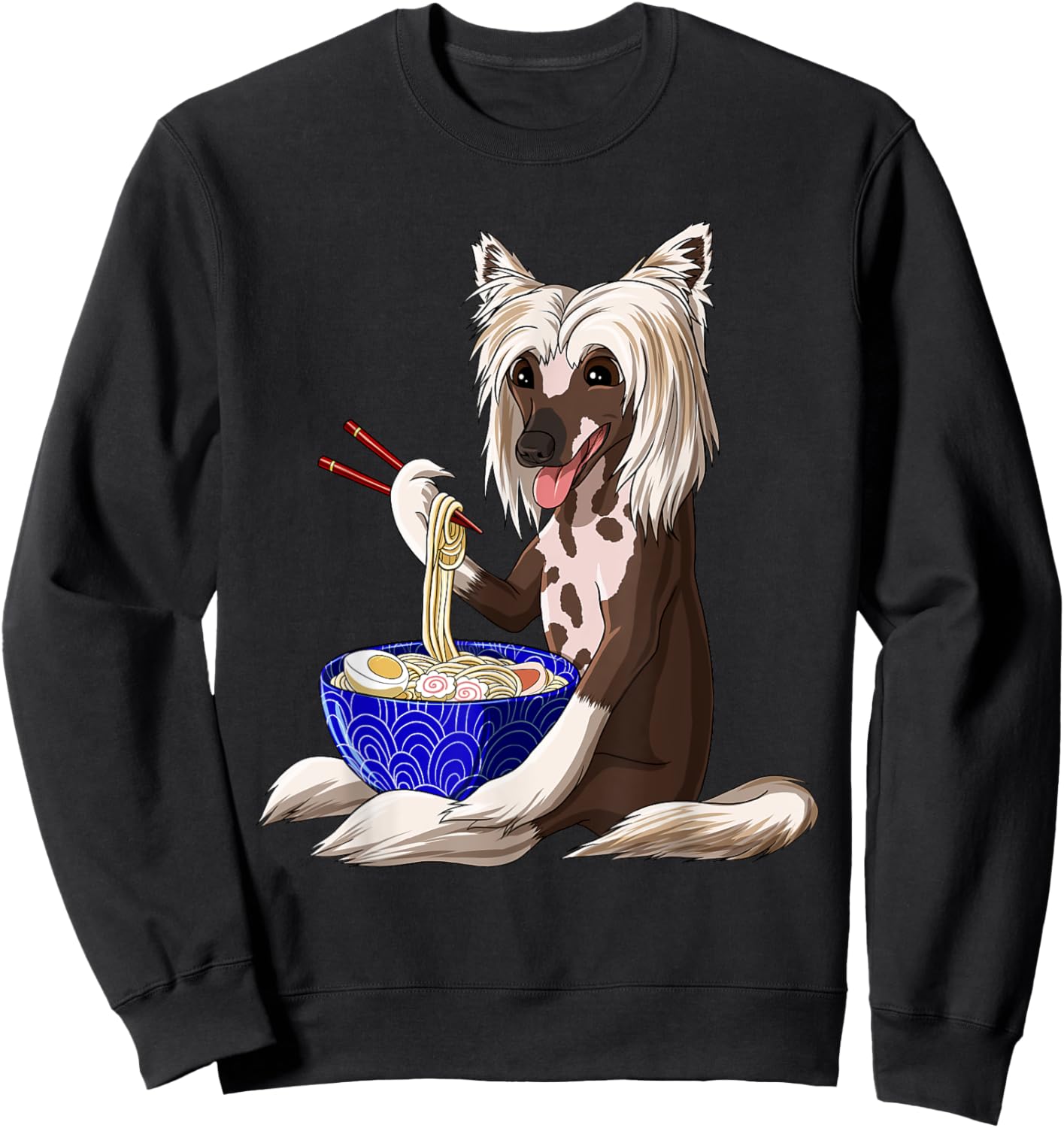 Funny Japanese Kawaii Dog Ramen Noodles Chinese Crested Sweatshirt - Sweatshirt | Black