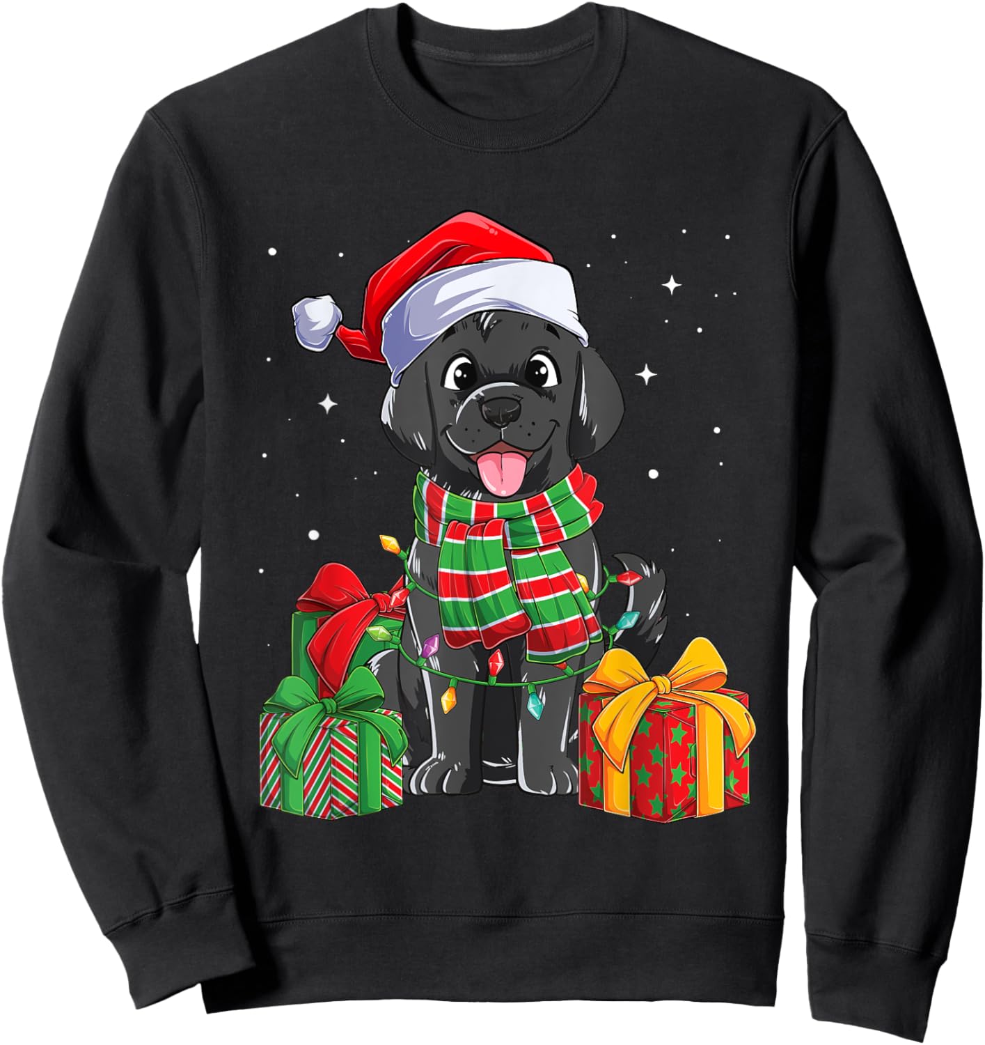 Black Labrador Retriever Christmas Lights Xmas Lab Dog Lover Men Women Kids Sweatshirt - Sweatshirt | Black