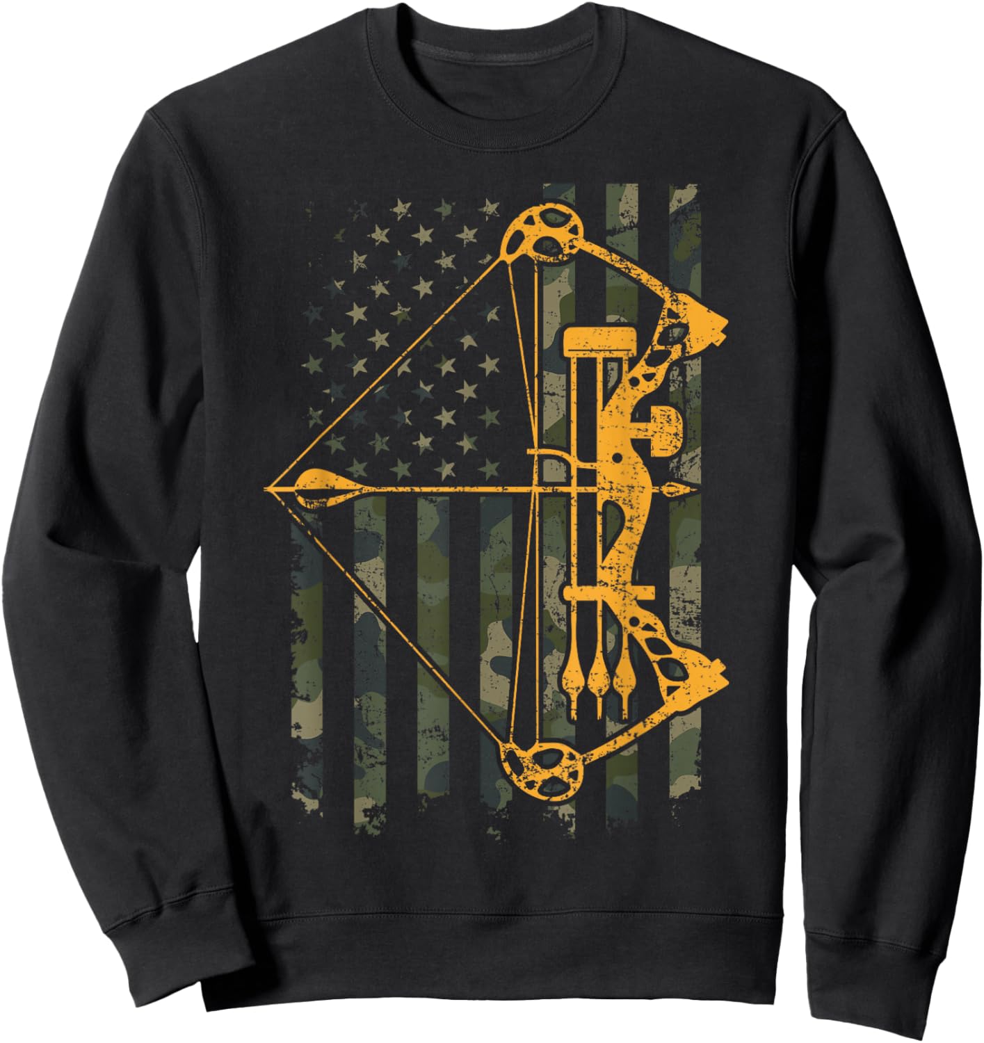 Camo USA Flag Archery Compound Bow - Funny Bow Hunter Sweatshirt - Sweatshirt | Black