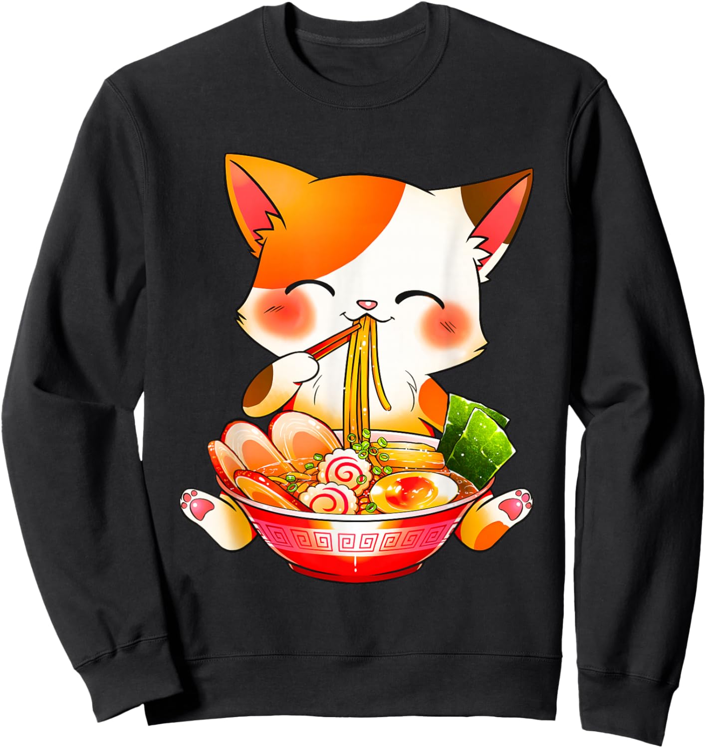 Ramen Cat Neko Anime Kawaii Japanese Merch Gifts Women Girls Small Sweatshirt - Sweatshirt | Black