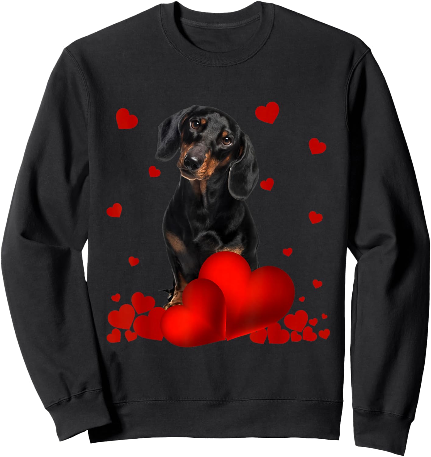 Valentines Day Love Hearts Dachshund Dog Puppy Lover Women Girls Kids Sweatshirt - Sweatshirt | Black