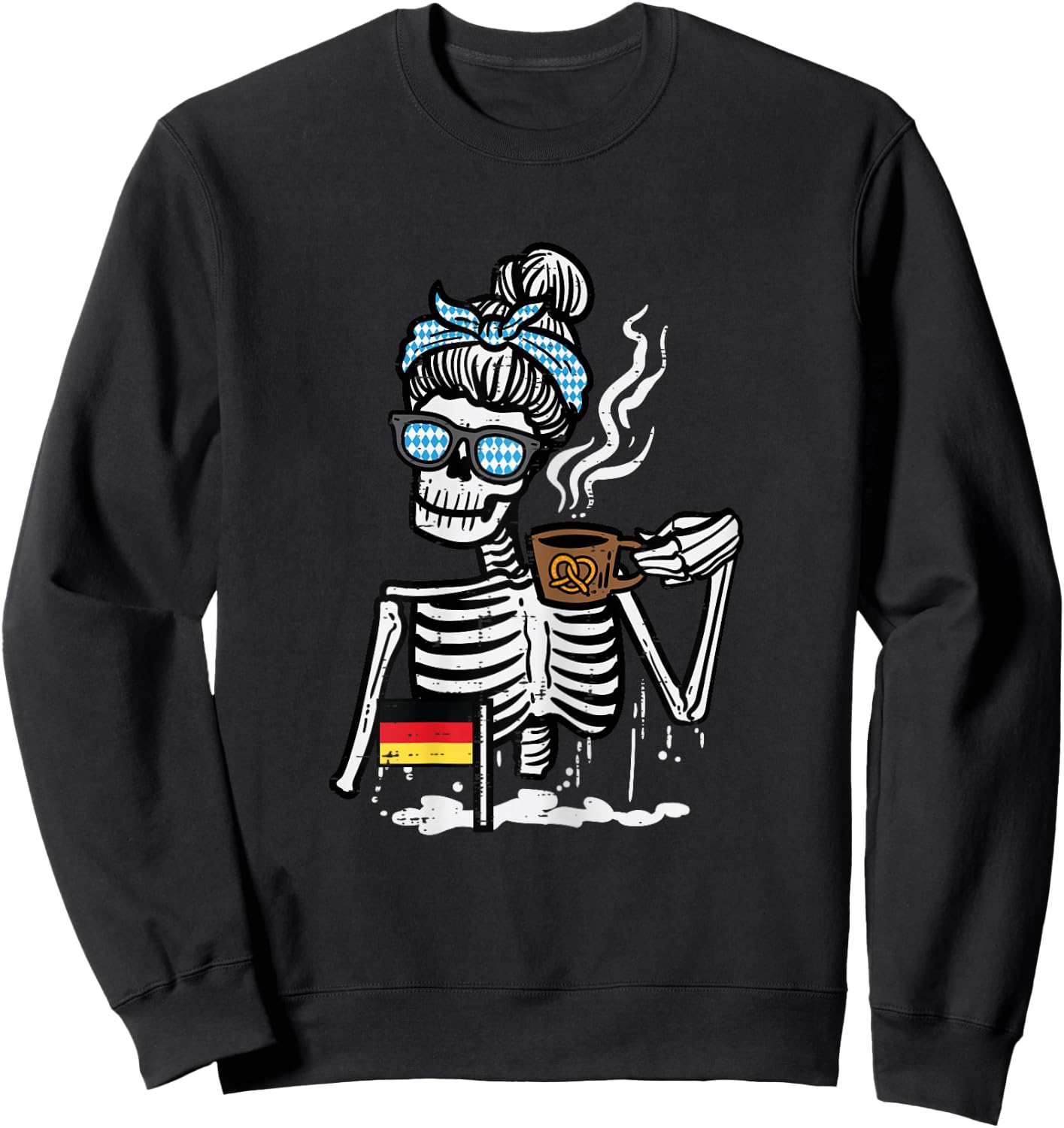 Oktoberfest Skeleton Messy Bun Coffee German Mom Women Girls Sweatshirt - Sweatshirt | Black