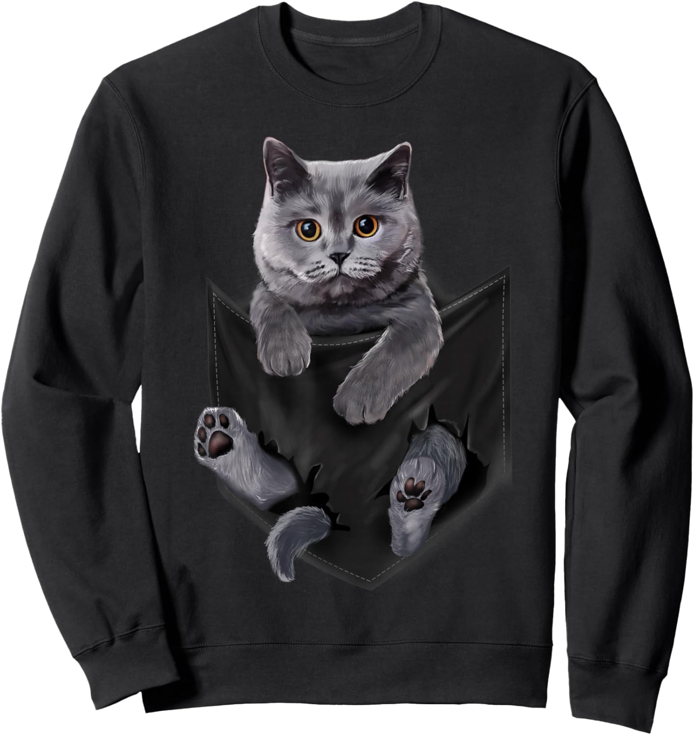 British Grey Cat in Pocket Cats Shirt Gifts Sweatshirt - Sweatshirt | Black