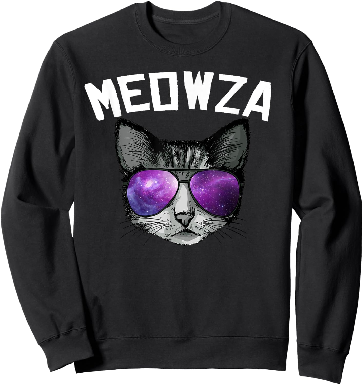 Meowza cool Space cat with sunglasses Men Women Kids Sweatshirt - Sweatshirt | Black