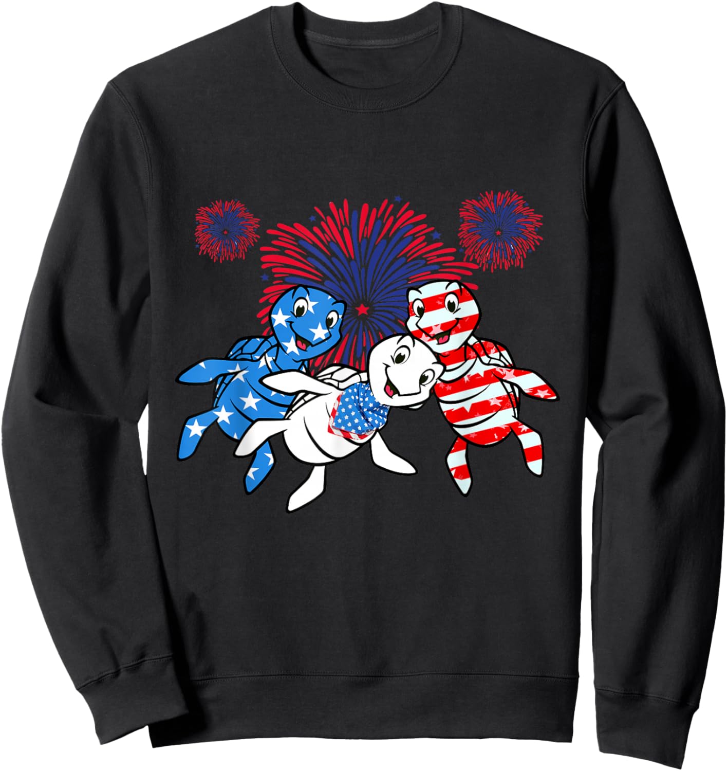 Sea Turtles 4th of July American USA Flag Patriotic Sweatshirt - Sweatshirt | Black