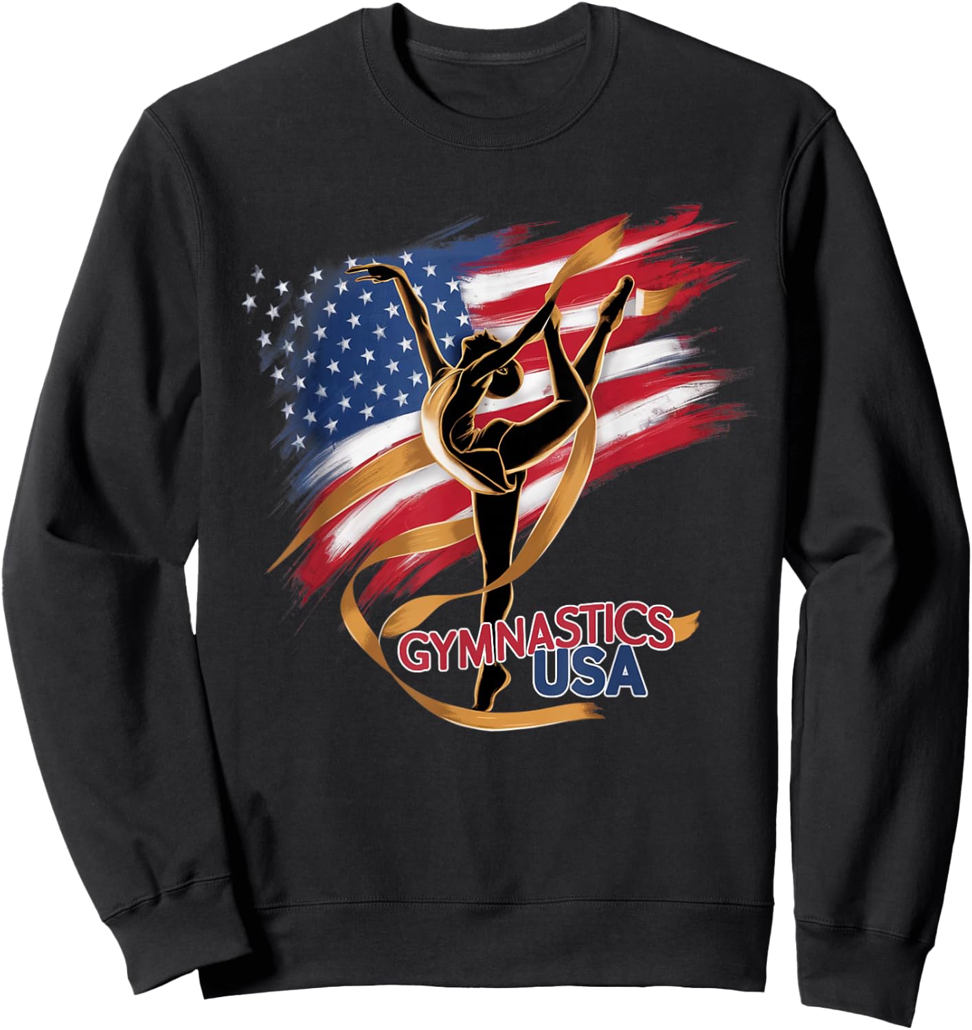 Gymnastics USA Support the Team Sport American Flag Lover Sweatshirt - Sweatshirt | Black