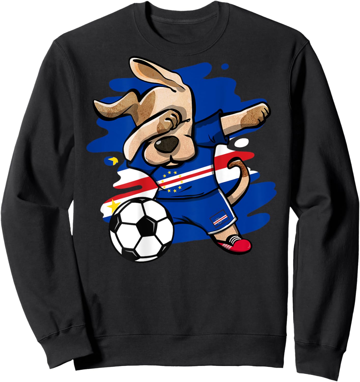 Dabbing Dog Cape Verde Soccer Fans Jersey Cape Verdean Flag Women Kids Sweatshirt - Sweatshirt | Black