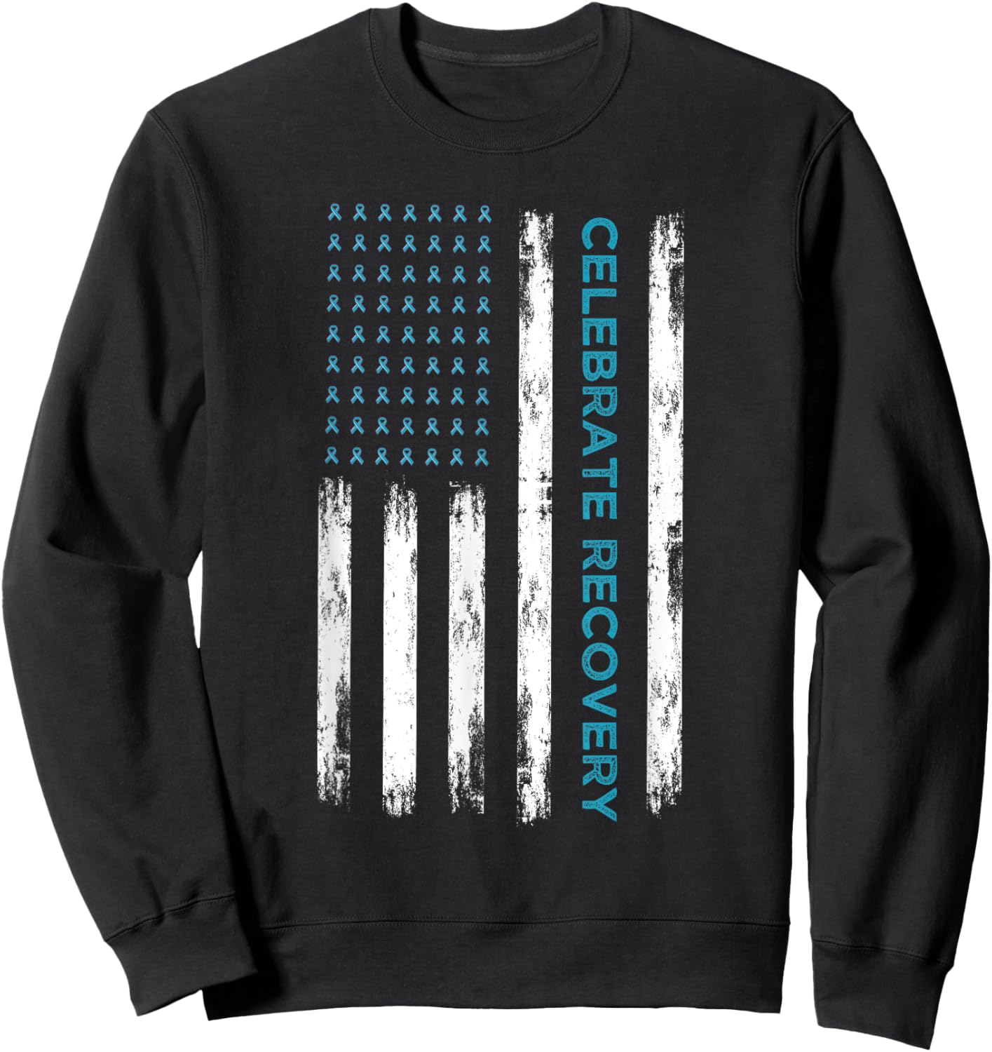 Drug Alcohol Addiction Recovery Celebrate Recovery USA Flag Women Men Sweatshirt - Sweatshirt | Black