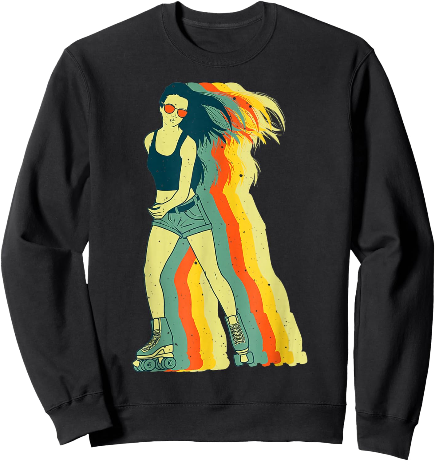 Women Roller Skater Vintage Roller Skating Design For Girls Sweatshirt - Sweatshirt | Black