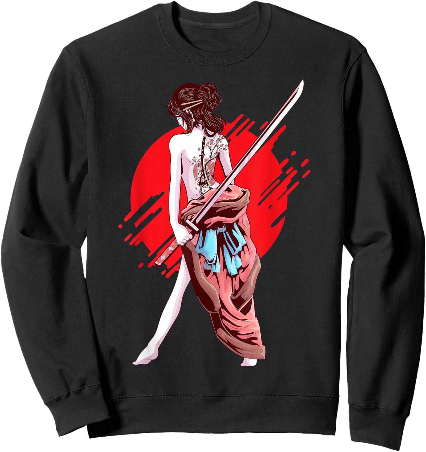 Samurai Girl Japanese Art Anime Sweatshirt - Sweatshirt | Black