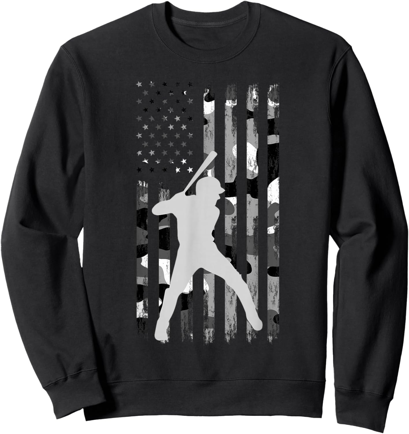 Baseball Player American Flag USA Camo Patriotic Graphic Sweatshirt - Sweatshirt | Black