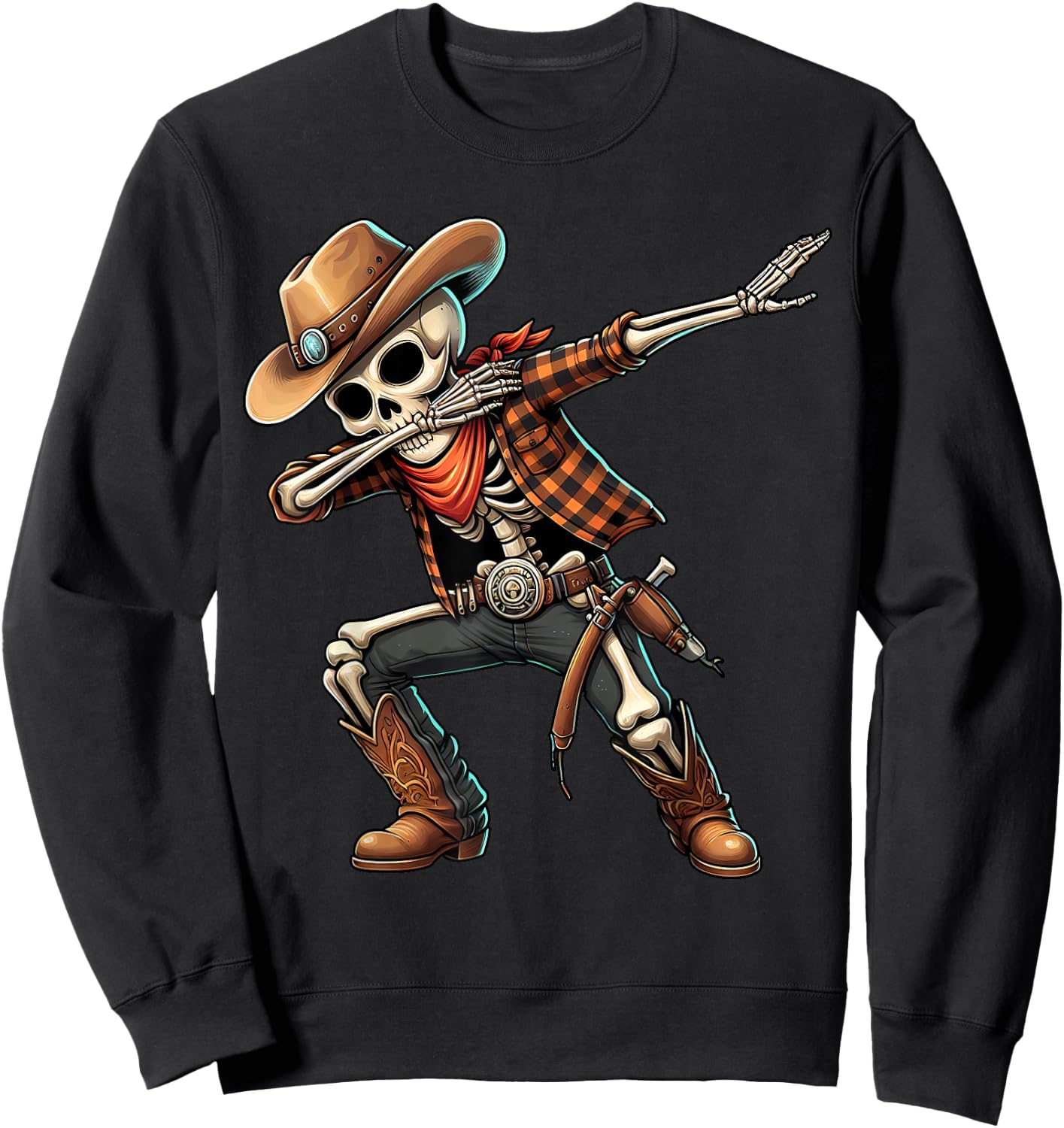Dabbing Skeleton Cowboy Halloween Costume for Kids Boys Men Sweatshirt - Sweatshirt | Black