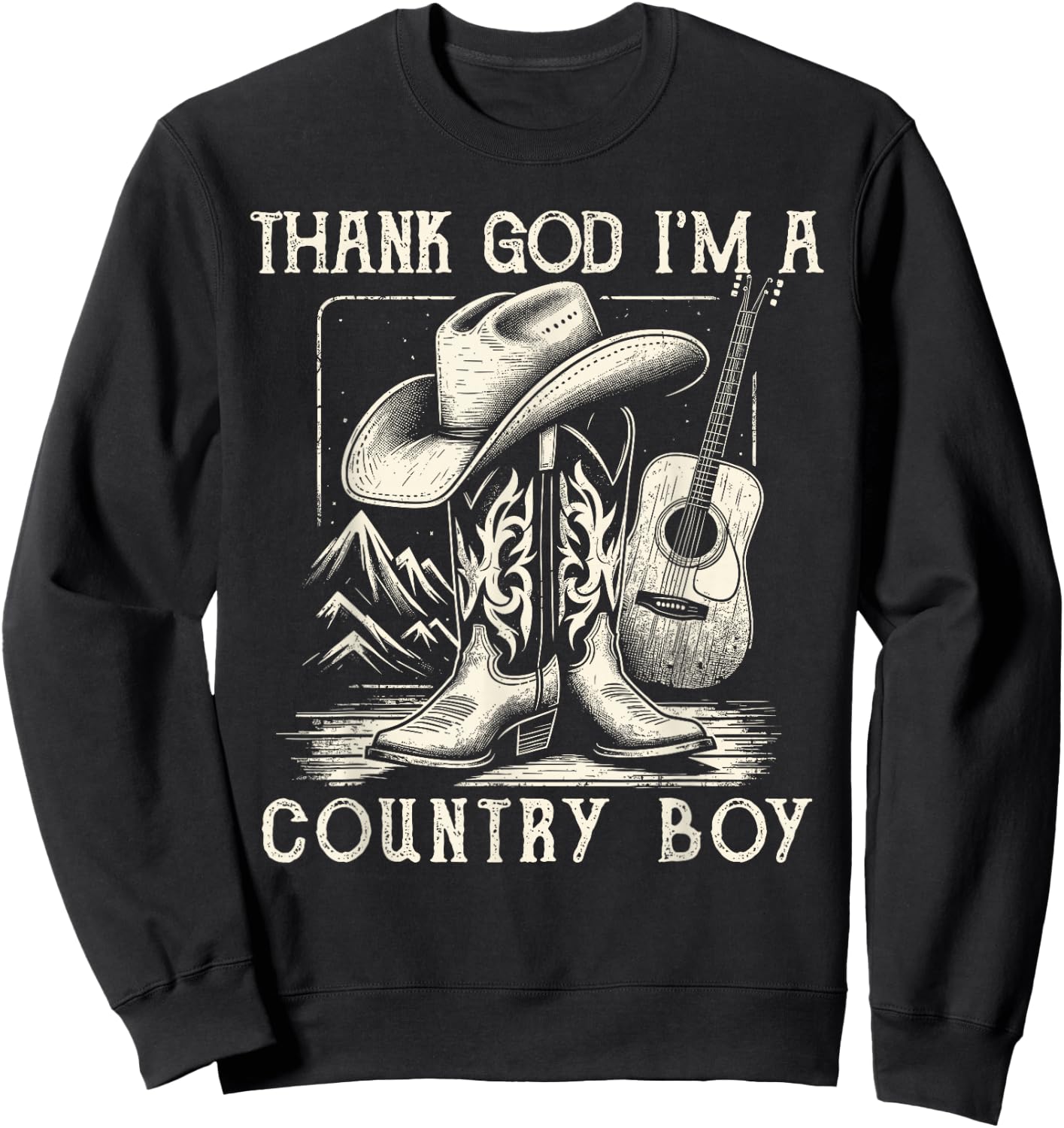 Thank God I'm A Country Music Boy Cowboy Western Retro Sweatshirt - Sweatshirt | Black