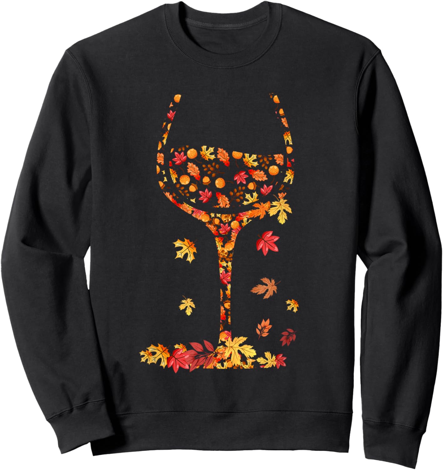 Glass of Wine Maple Leaf Autumn Fall Funny Drink Wine Lovers Sweatshirt - Sweatshirt | Black