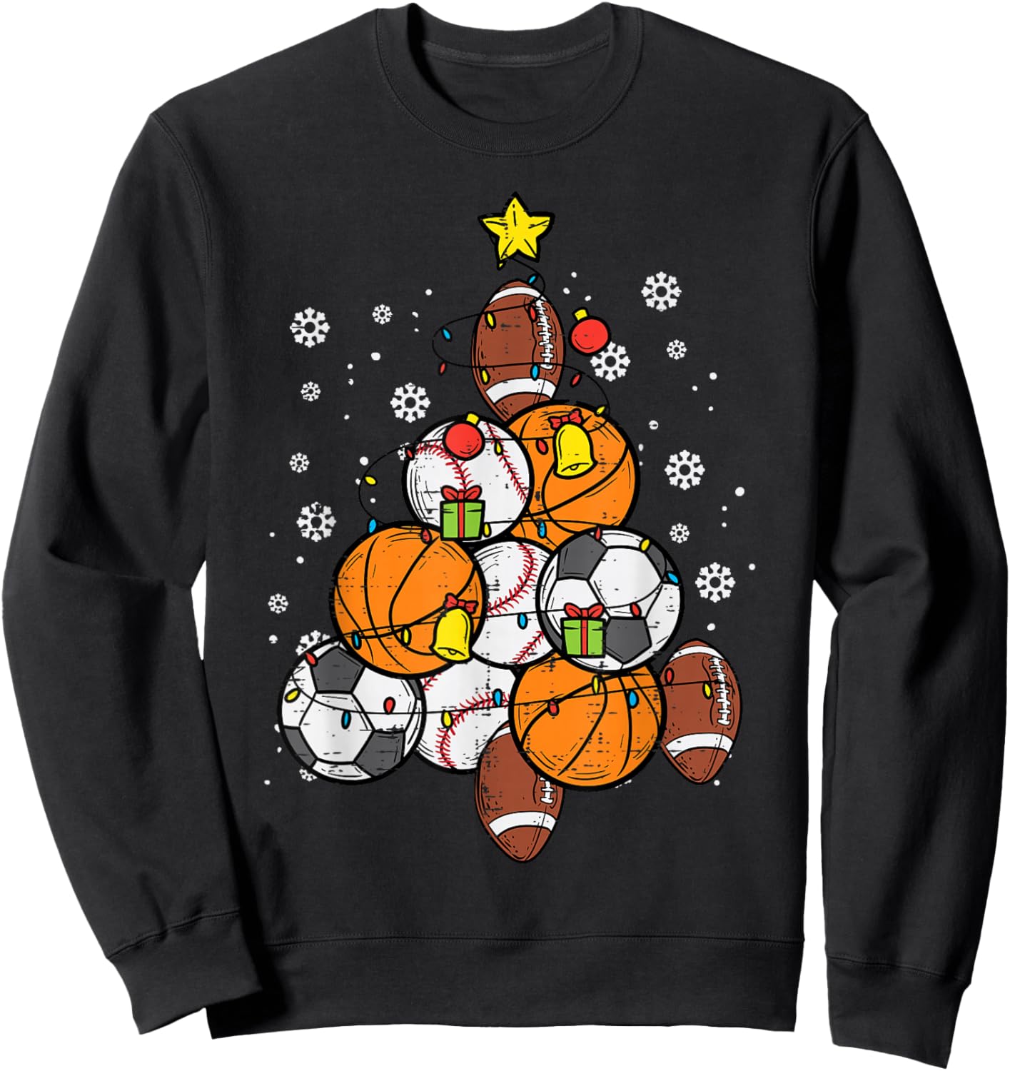 Sport Christmas Tree Football Soccer Baseball Basketball Sweatshirt - Sweatshirt | Black