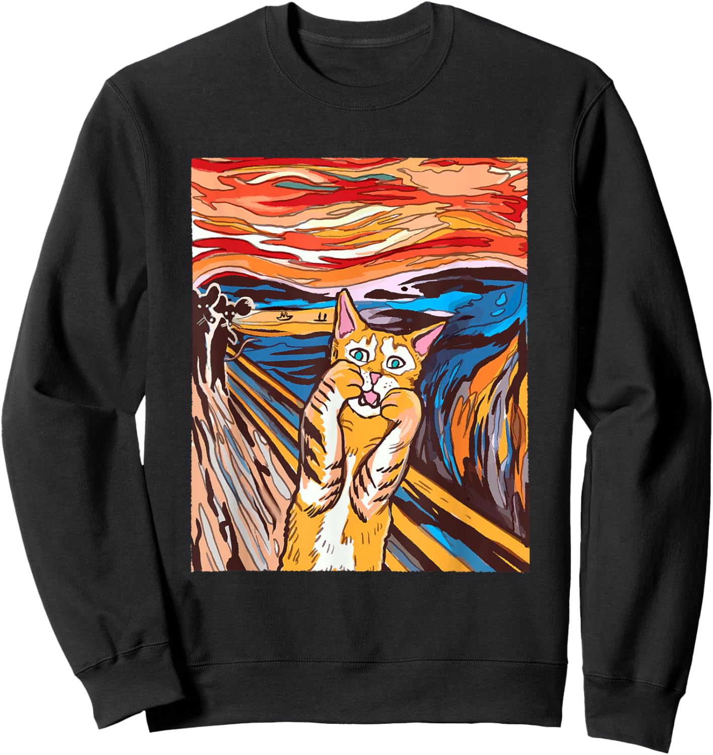 Funny Tabby Cat Painting The Scream of Munch Parody Women Kids Sweatshirt - Sweatshirt | Black