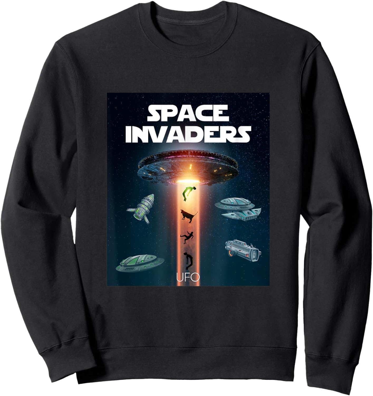 Space Invaders With UFO Aliens Spacecrafts Graphic Designs Sweatshirt - Sweatshirt | Black