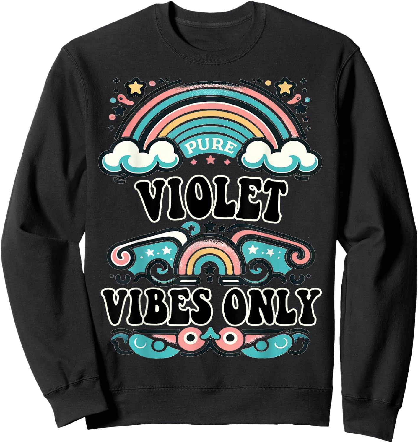 VIOLET Vibes Only Cute Retro Girls VIOLET Name Sweatshirt - Sweatshirt | Black