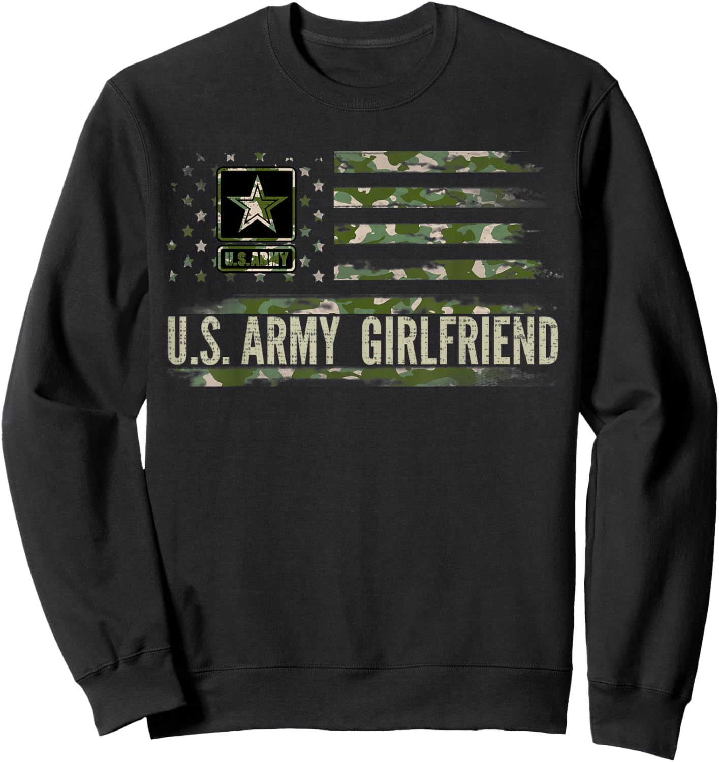 Vintage U.S Army Girlfriend With Camo American Flag Veteran Sweatshirt - Sweatshirt | Black