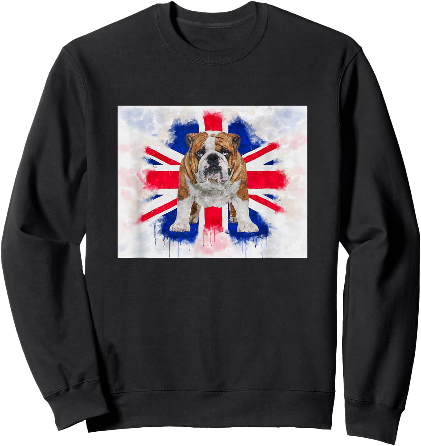 British Bulldog on Dripping Painted Union Jack Flag English Sweatshirt - Sweatshirt | Black