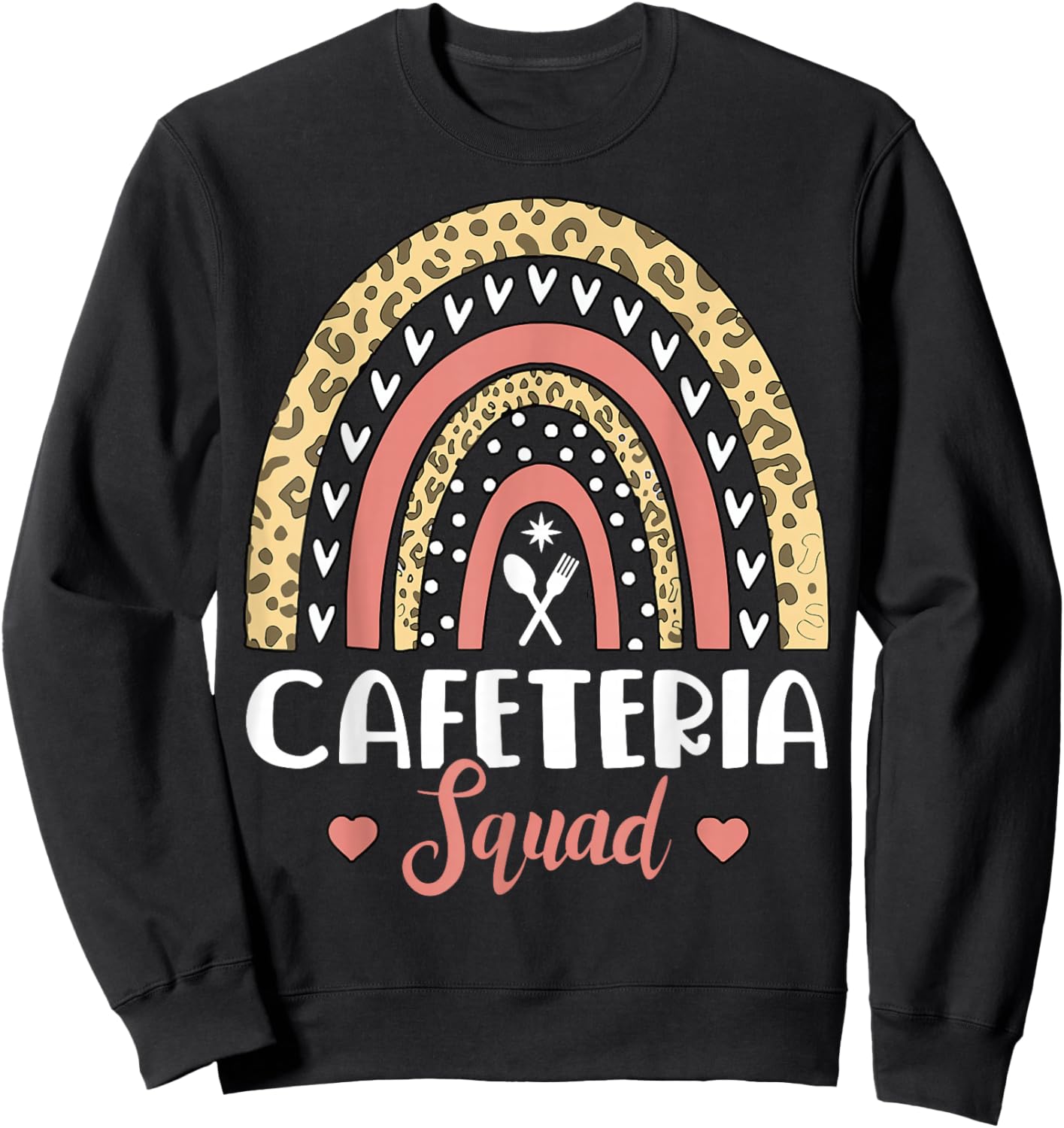 Cafeteria Squad Boho Rainbow Leopard Lunch Lady Crew Sweatshirt - Sweatshirt | Black