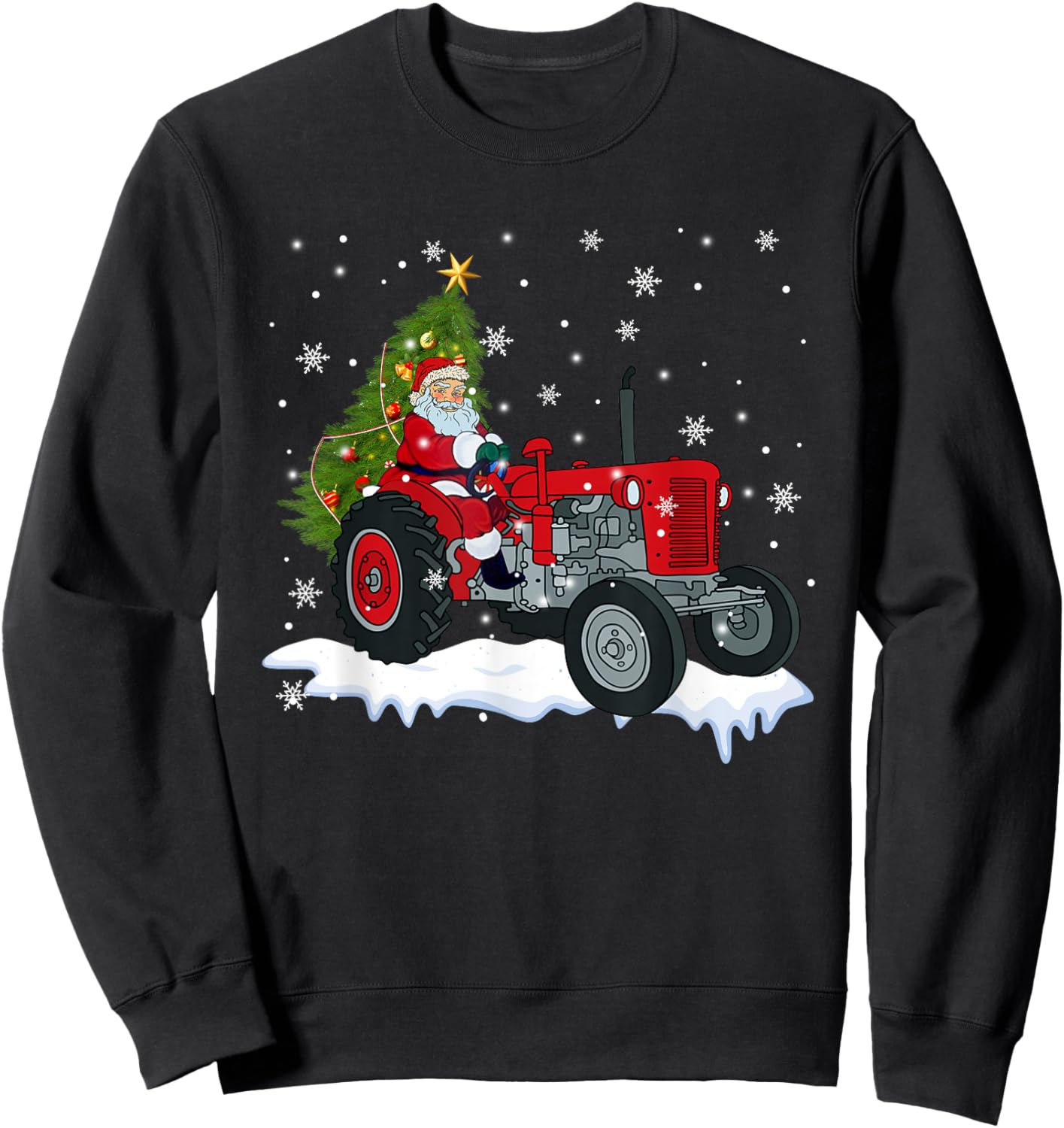 Christmas Santa Claus Riding Tractor Xmas Tree Tractor Lover Sweatshirt - Sweatshirt | Black