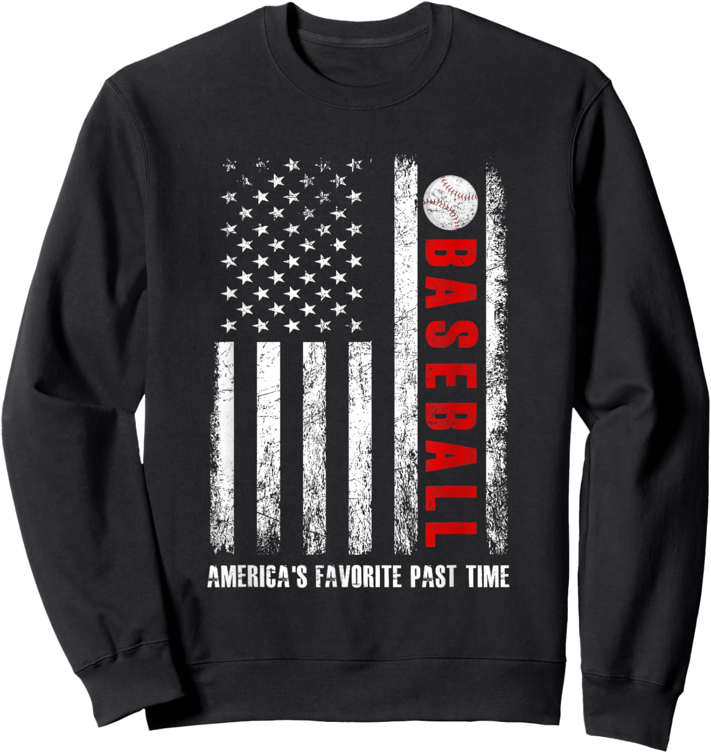 American Flag Vintage Baseball America's Favorite Past Time Sweatshirt - Sweatshirt | Black
