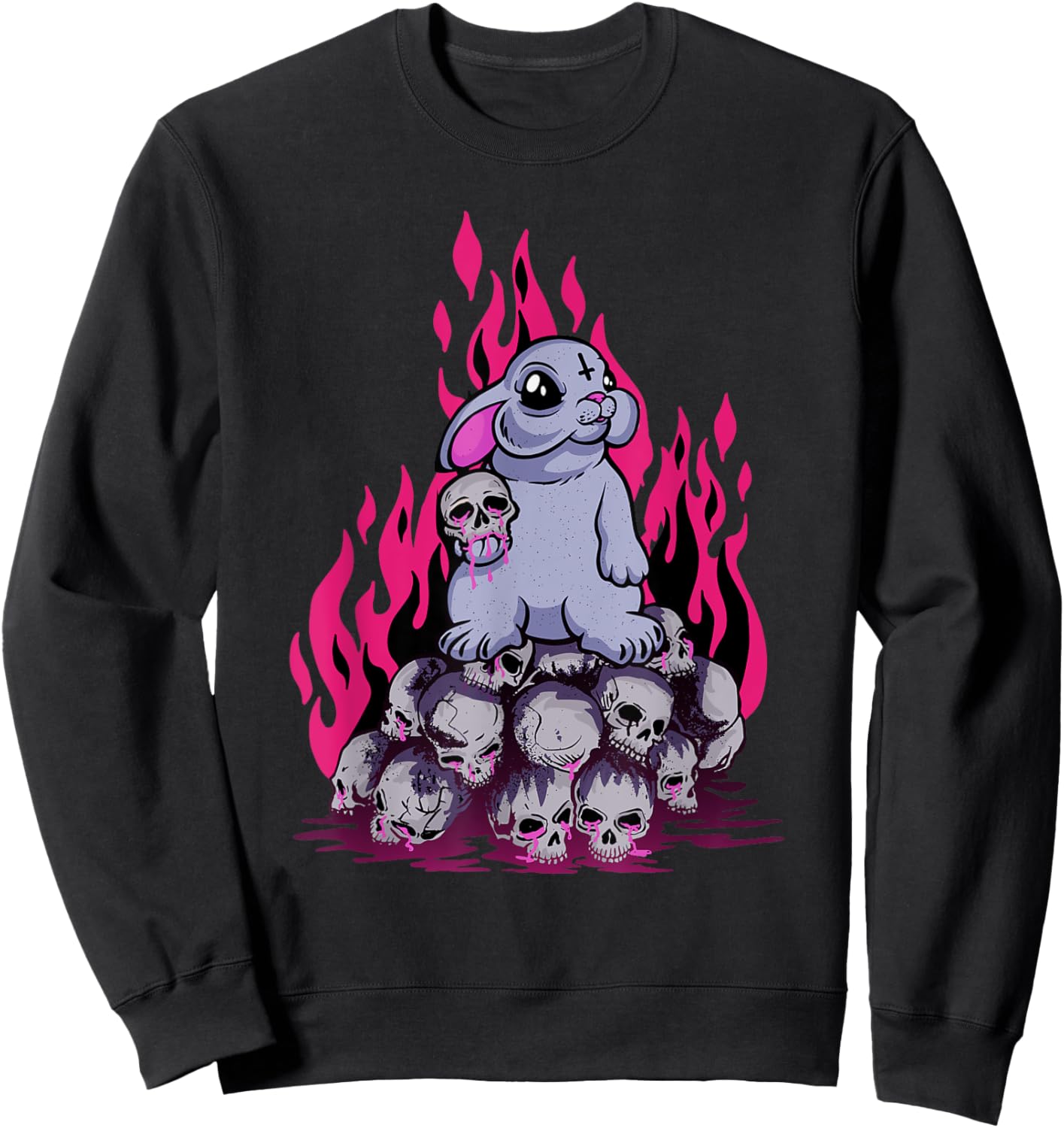 Pastel Goth Creepy Cute Bunny Skull Menhera Witch Rabbit Sweatshirt - Sweatshirt | Black
